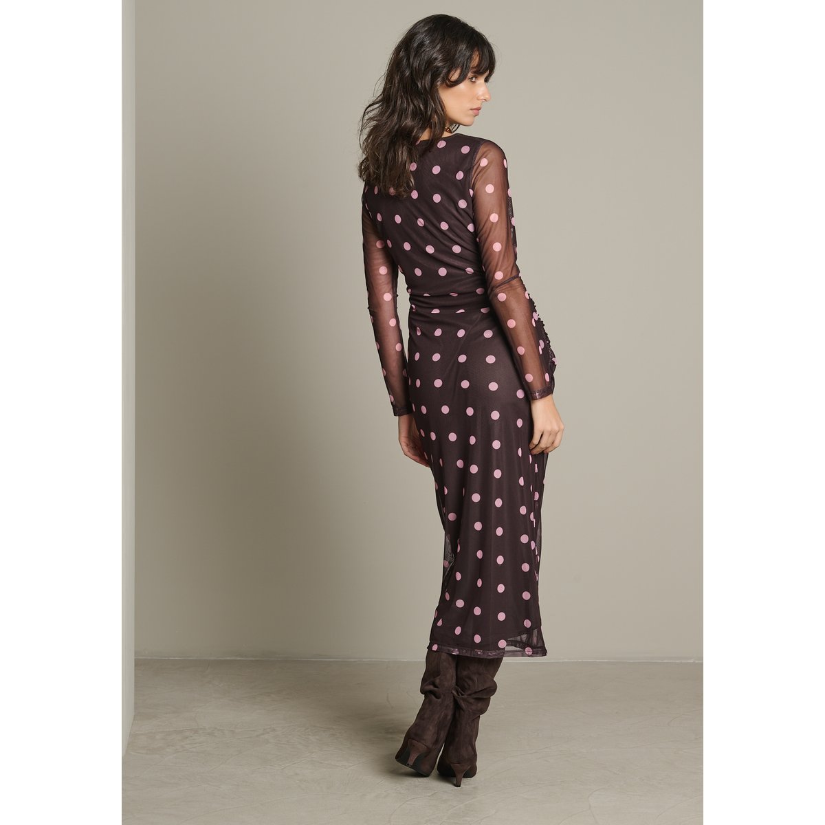 Robe longue en tulle à pois brun fonce chocolate, LOLALIZA