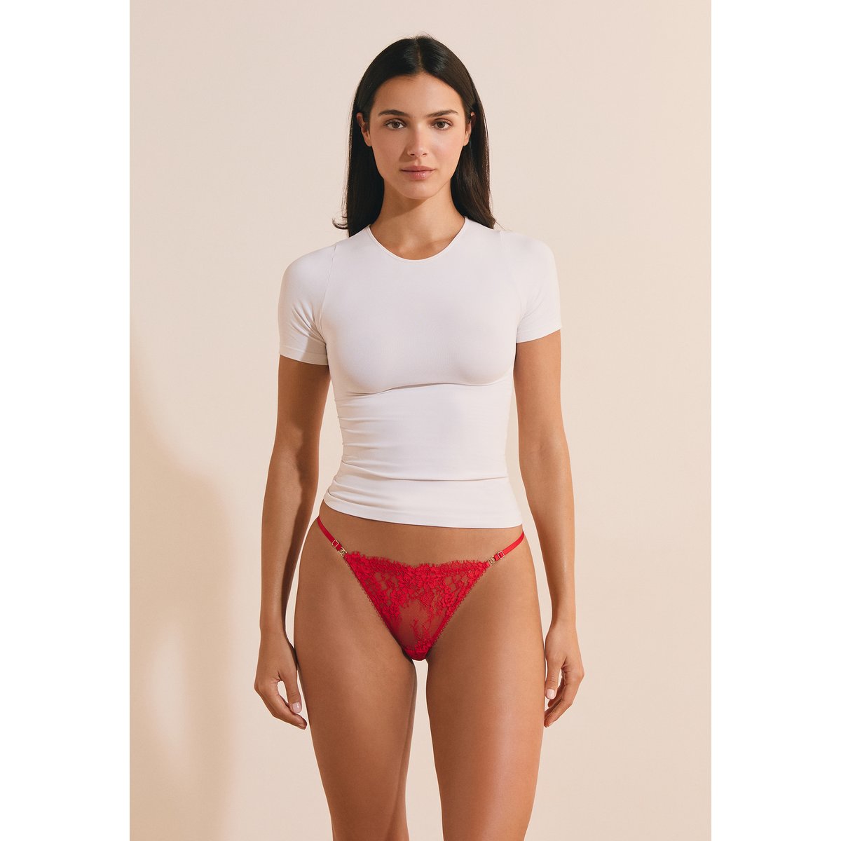 Tanga en dentelle COCO rouge, ETAM