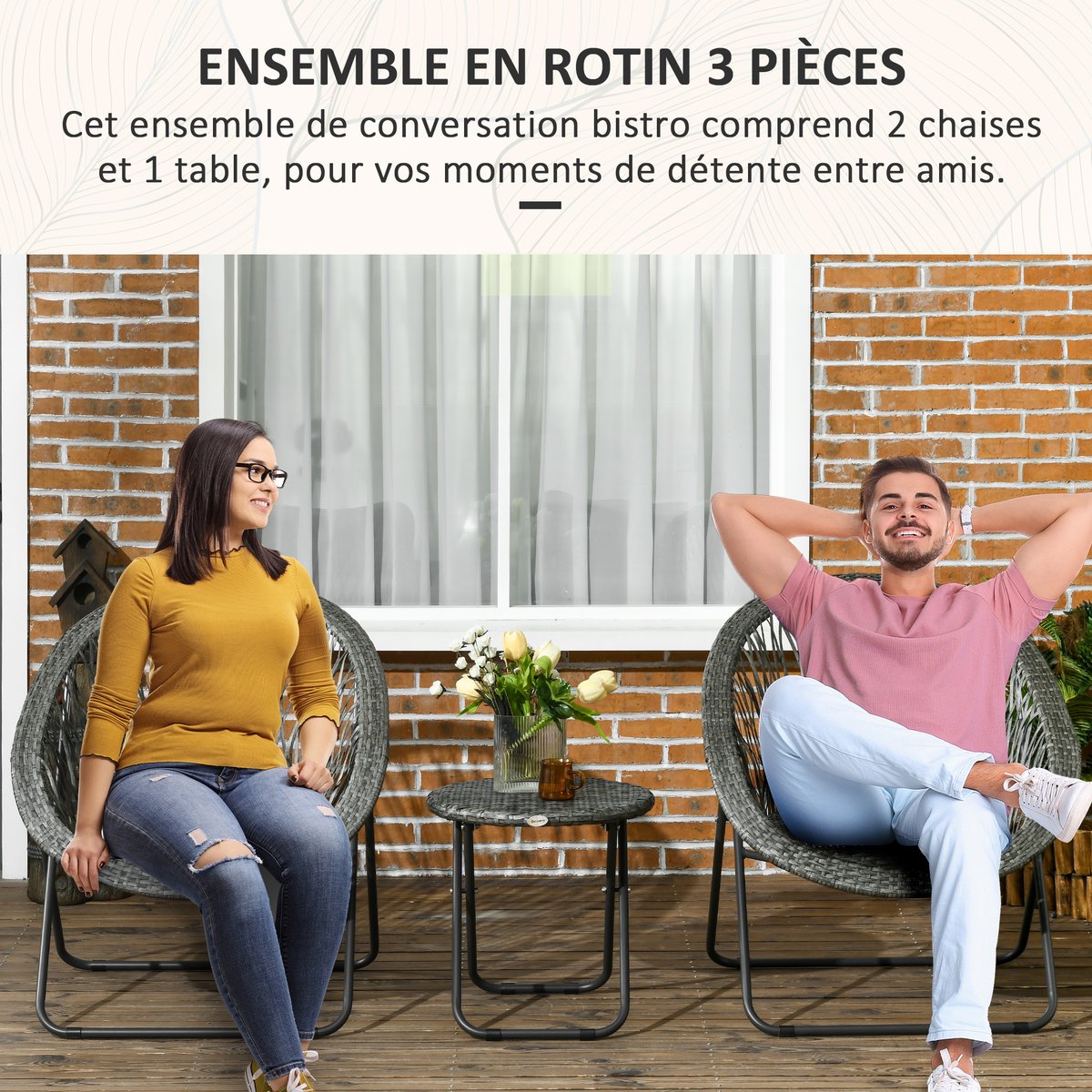 Ensemble canapé et table basse Acier Gris gris, OUTSUNNY
