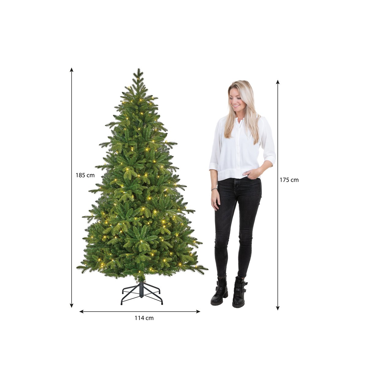 Sapin de Noël artificiel étroit avec LED H185 cm BRAMPTON vert, BLACK BOX TREES