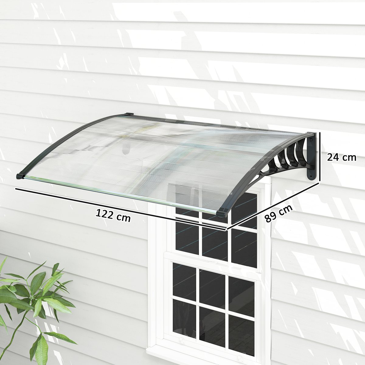 Auvent de porte Polycarbonate Transparent noir, OUTSUNNY
