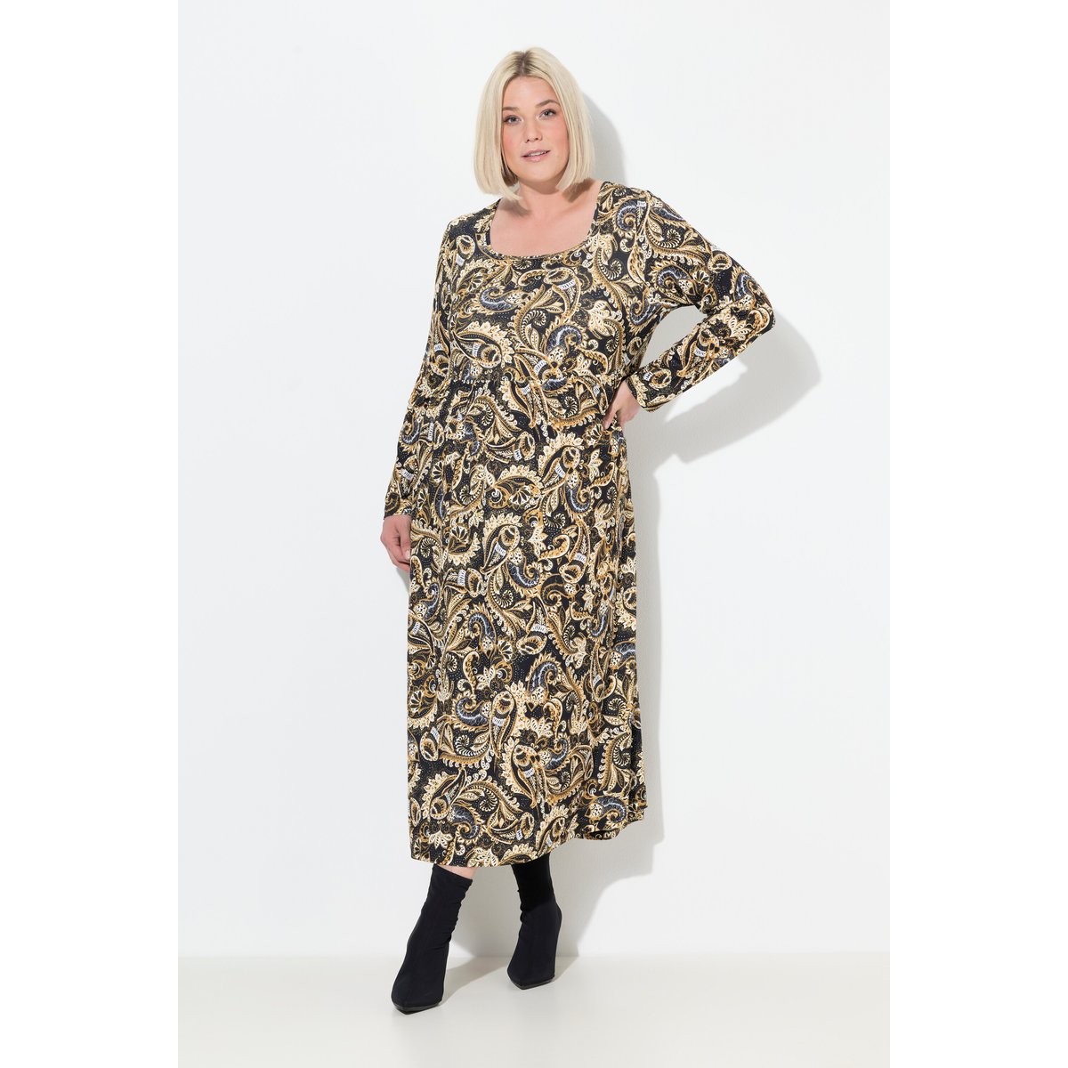 Robe maxi motif cachemire noir, ULLA POPKEN