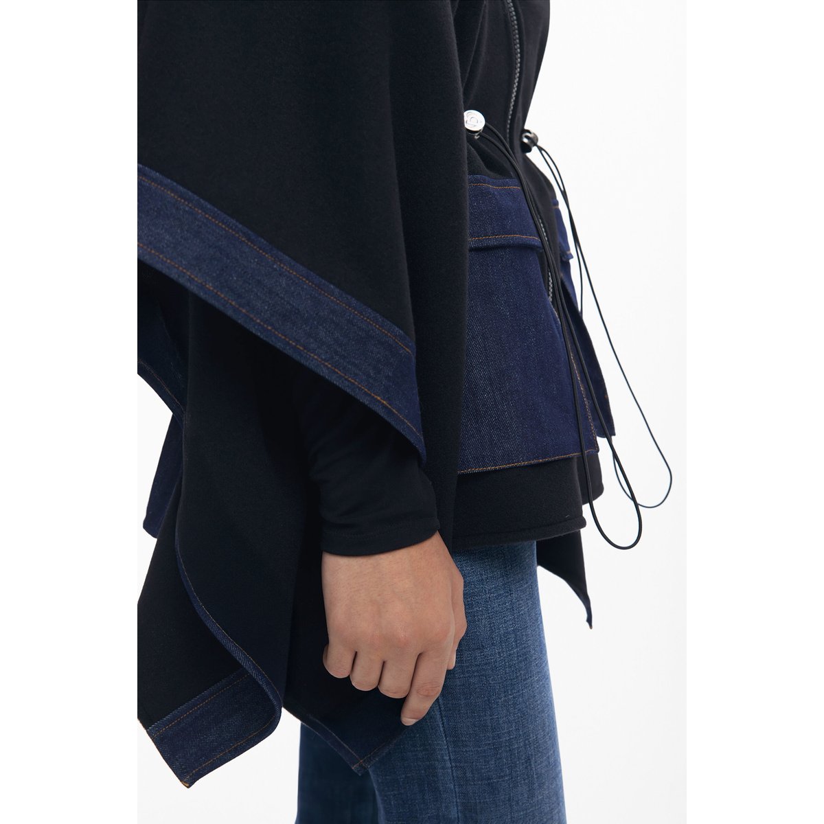 Poncho en denim combiné noir, DESIGUAL