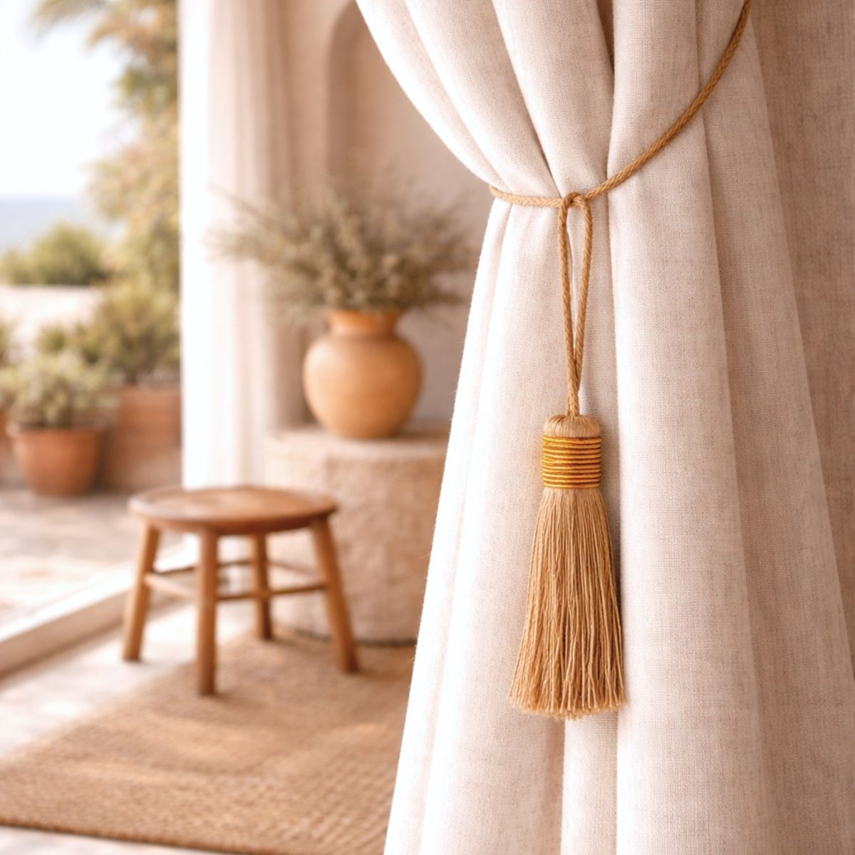 Embrasse pompon naturel -  LOJI jaune, HOME MAISON