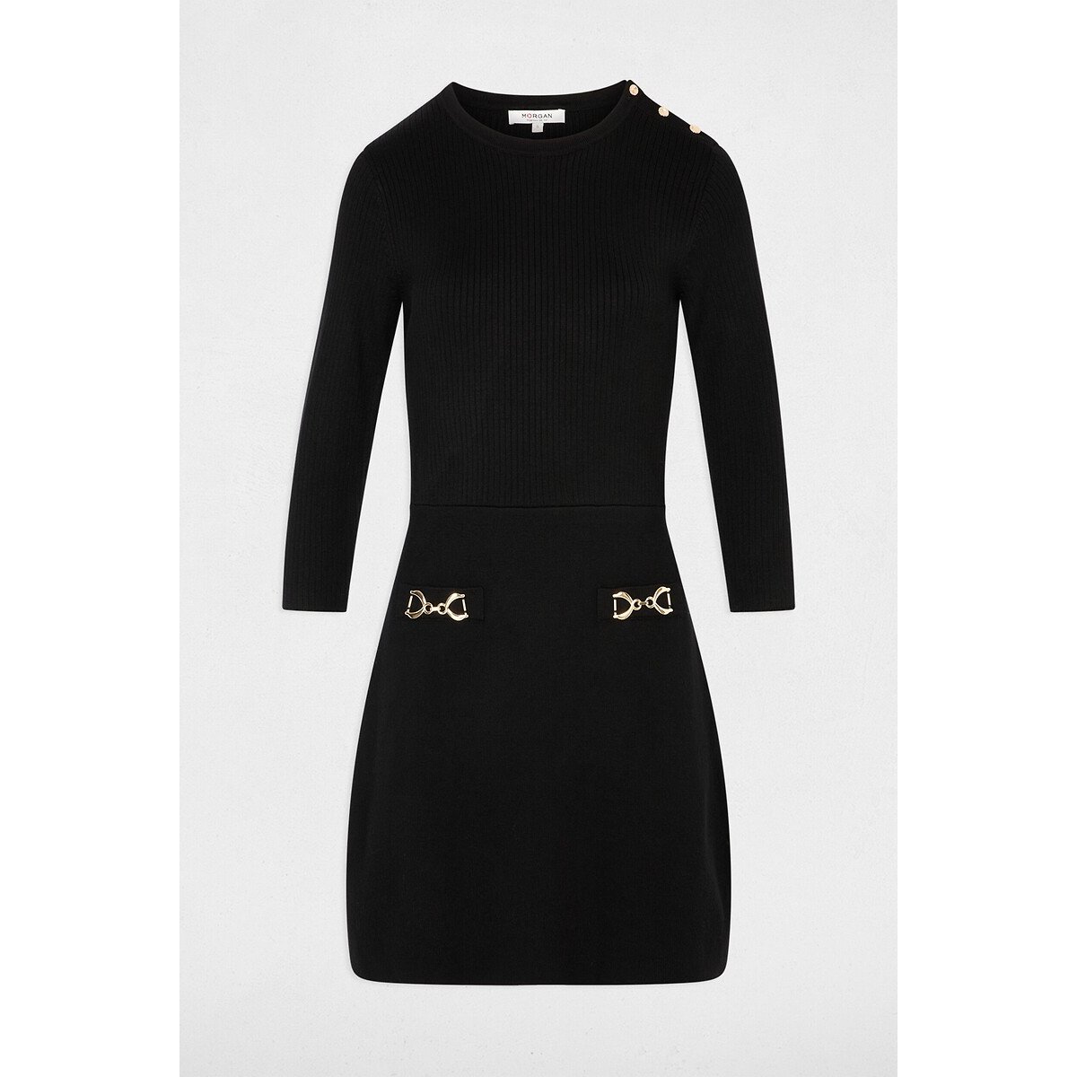 Robe tricot details boucle noir, MORGAN