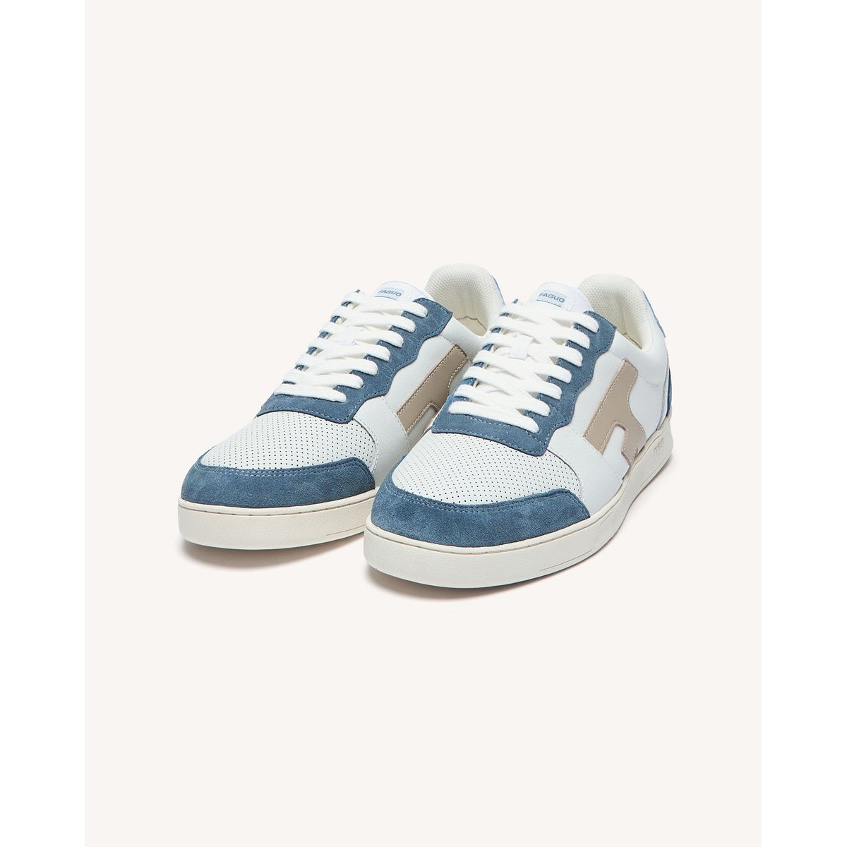 Baskets basses cuir suede HAZEL blanc et bleu, FAGUO