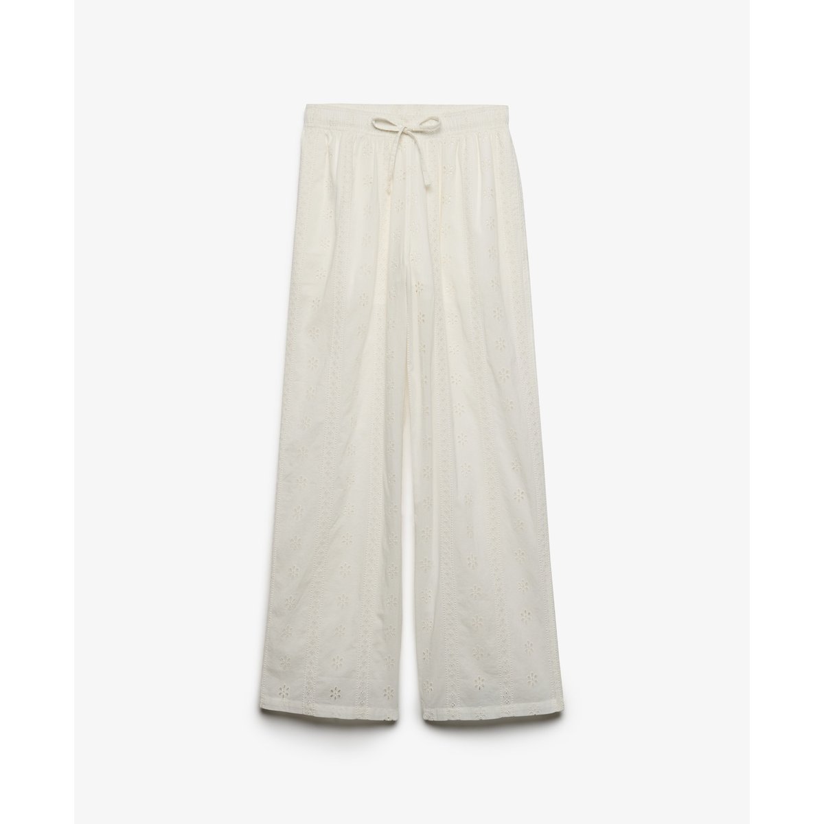 Pantalon Broderie Anglaise Coupe Droite blanc cassé, SUPERDRY