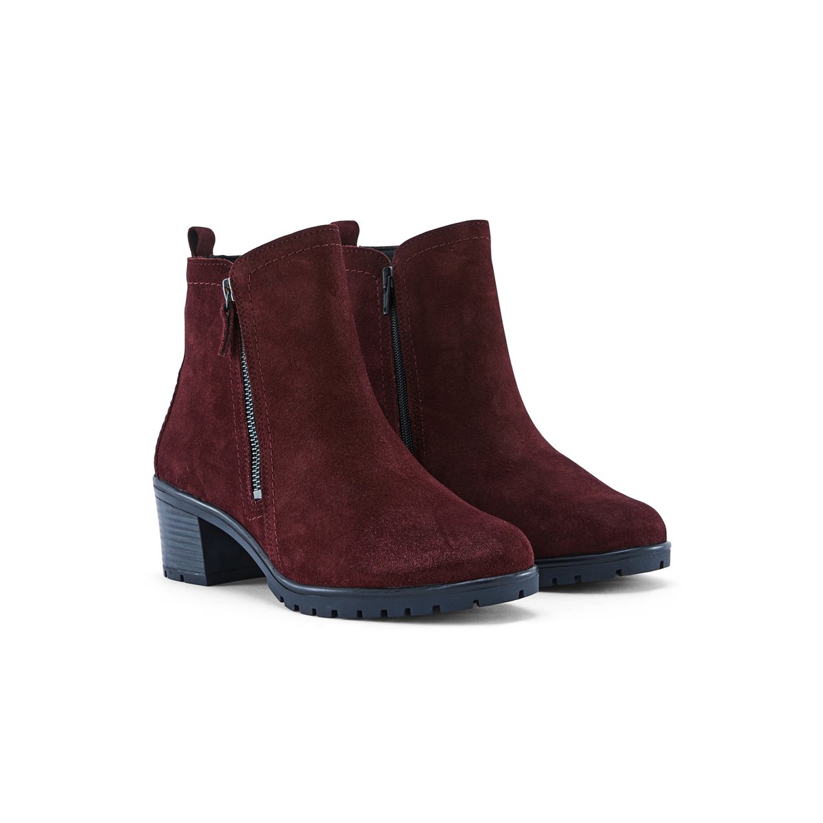 Boots dessuis cuir velours très larges bordeaux, PEDICONFORT