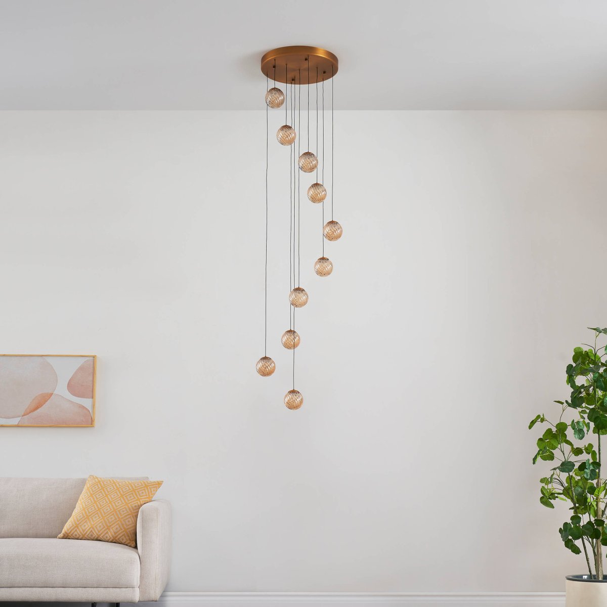 Suspension LED longue à verre ambré - ESPOSIA ambré et doré, KOSILUM