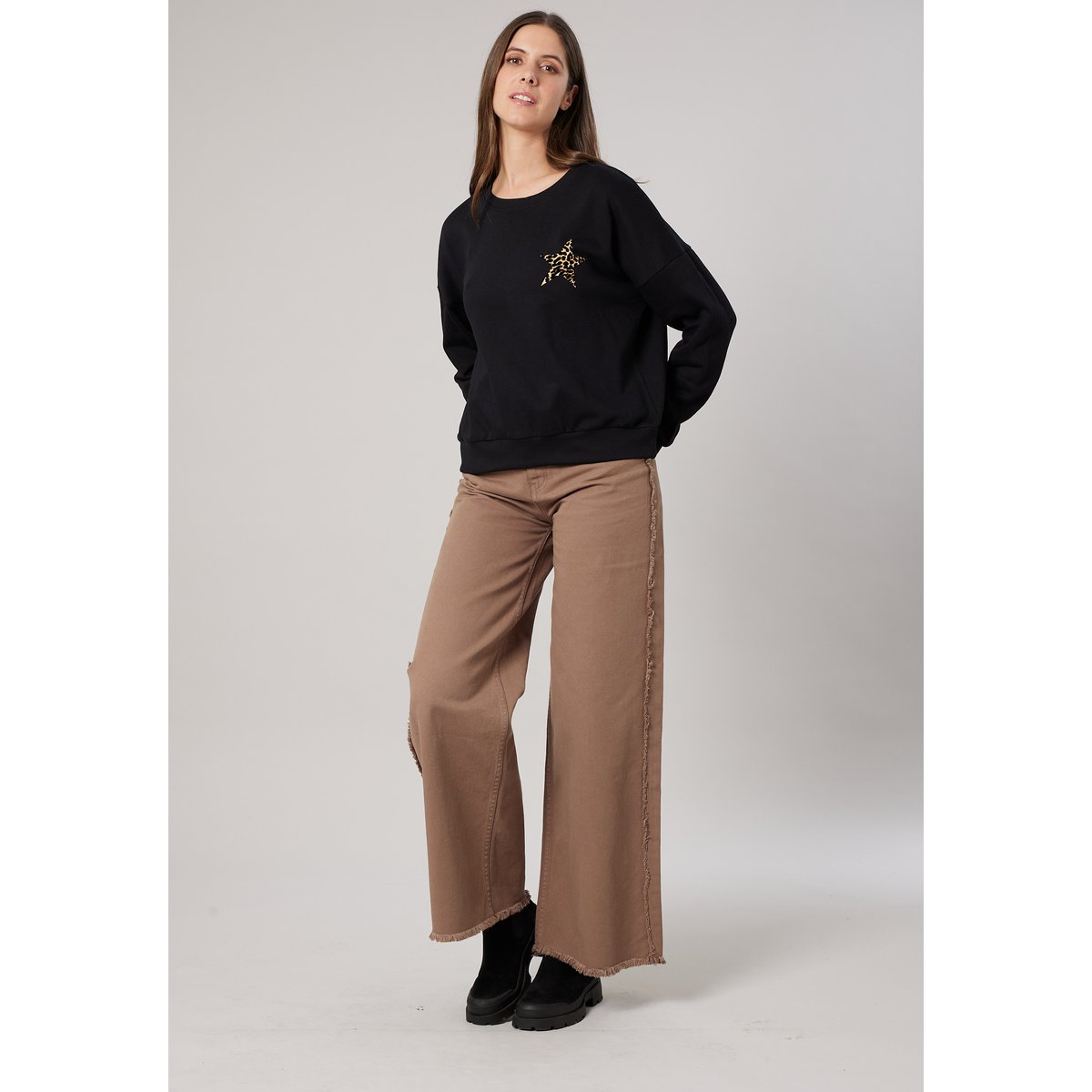 Sweat femme imprimé étoile léopard LEOSTAR black, DEELUXE