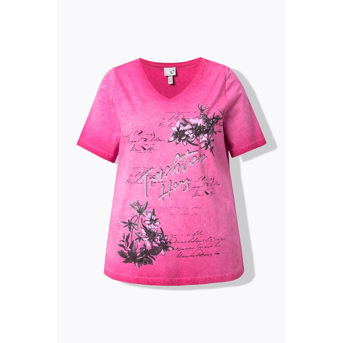 T-shirt à motif edelweiss. Encolure V et framboise, ULLA POPKEN