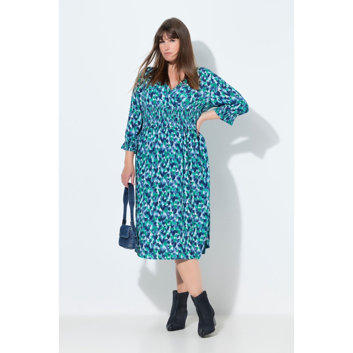 Robe midi effet cache-cœur, motif cœurs bleu ciel, ULLA POPKEN