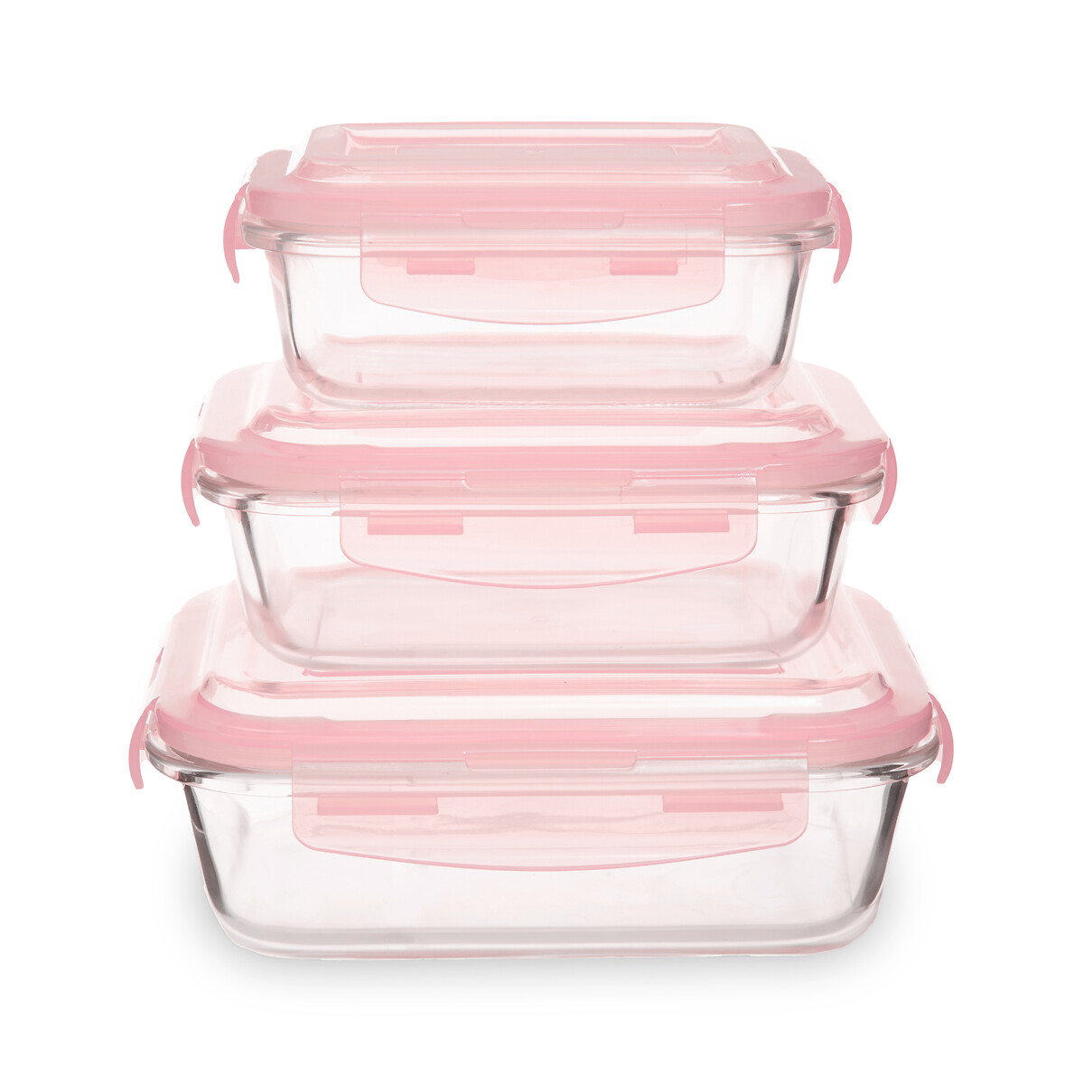 Set Of 3 Rectangular Glass Food Containers pink, SO'HOME