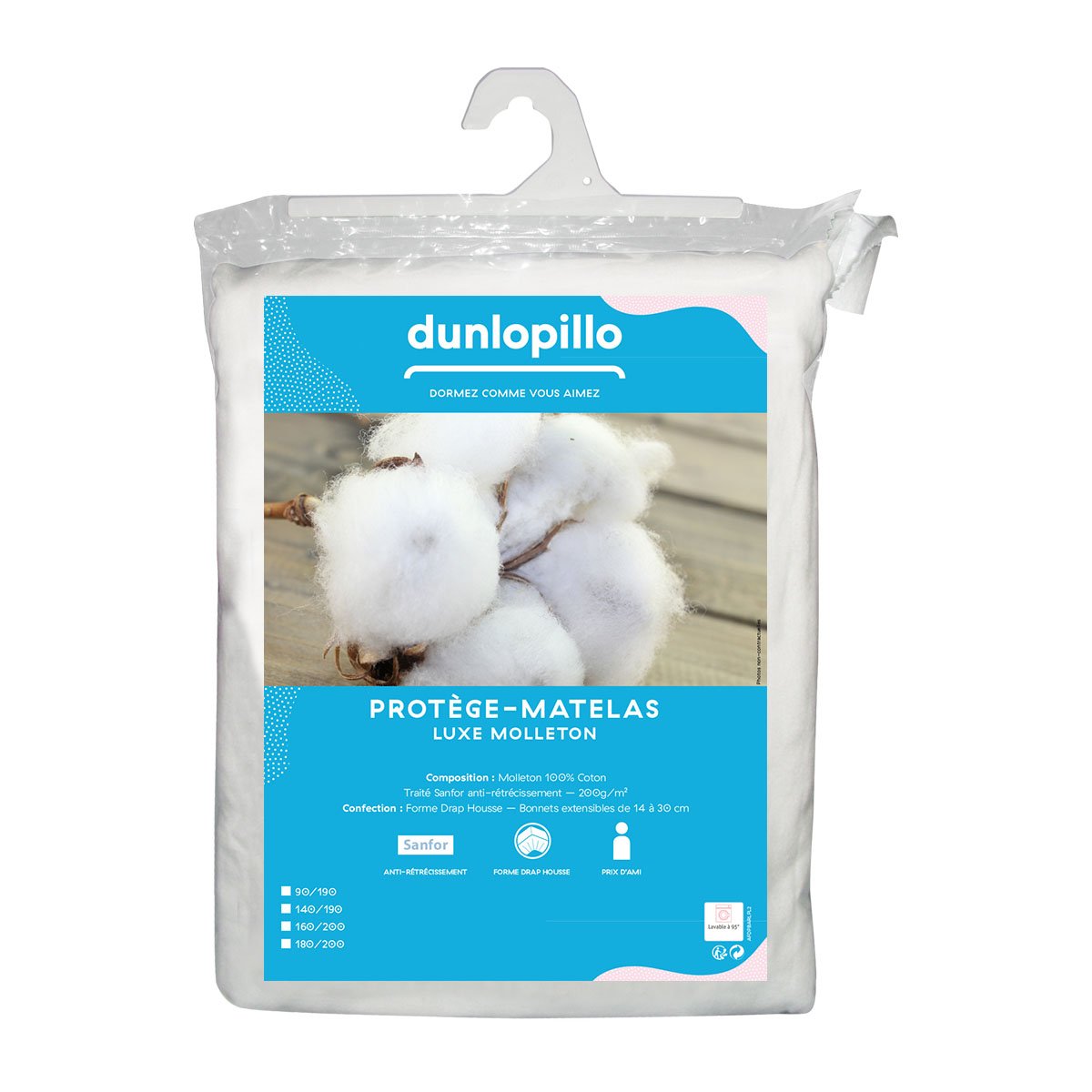 Protège Matelas Douceur blanc, DUNLOPILLO