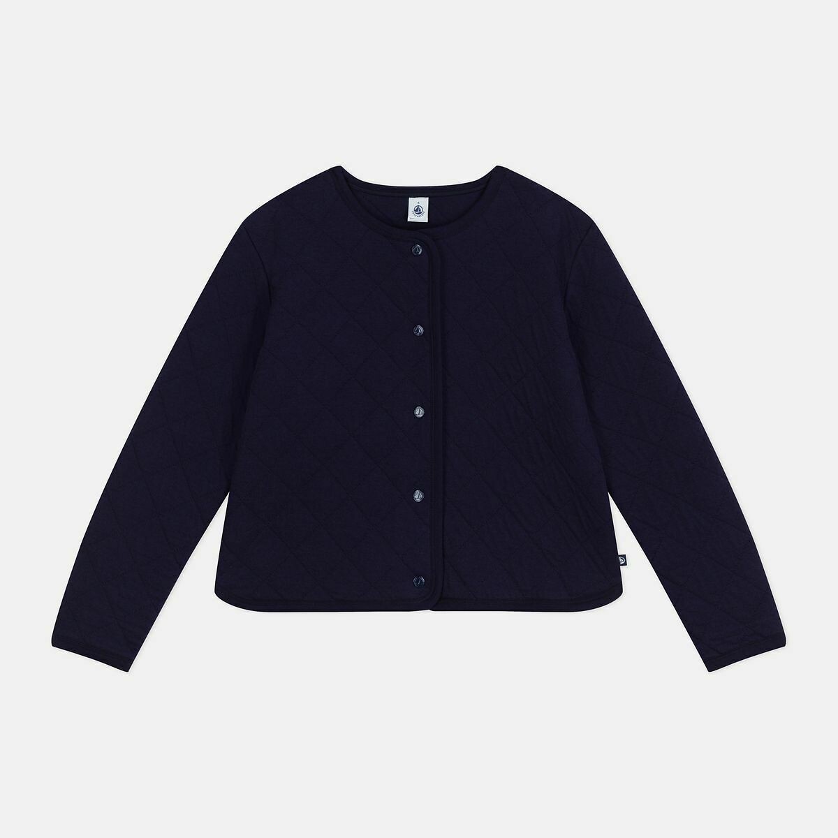 Cardigan femme matelassé en coton uni bleu marine, PETIT BATEAU