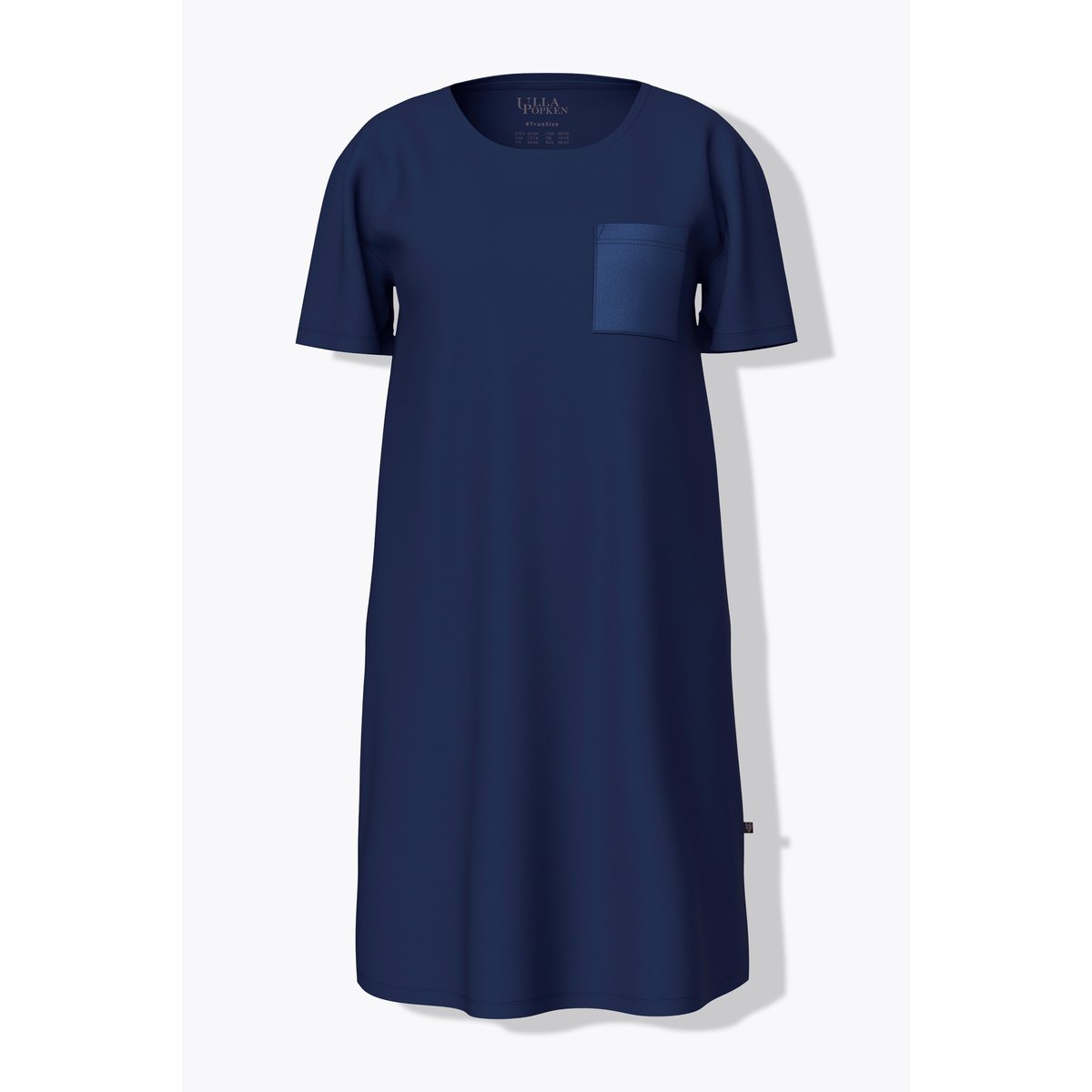 Chemise de nuit avec poche poitrine en satin bleu nuit, ULLA POPKEN