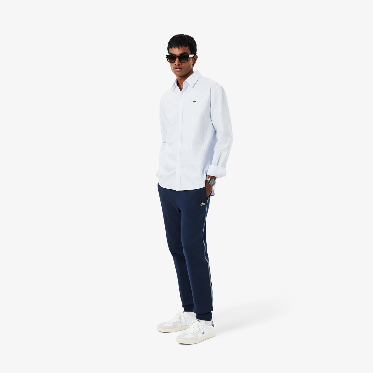 Pantalon de survêtement bandes griffées bleu-166, LACOSTE