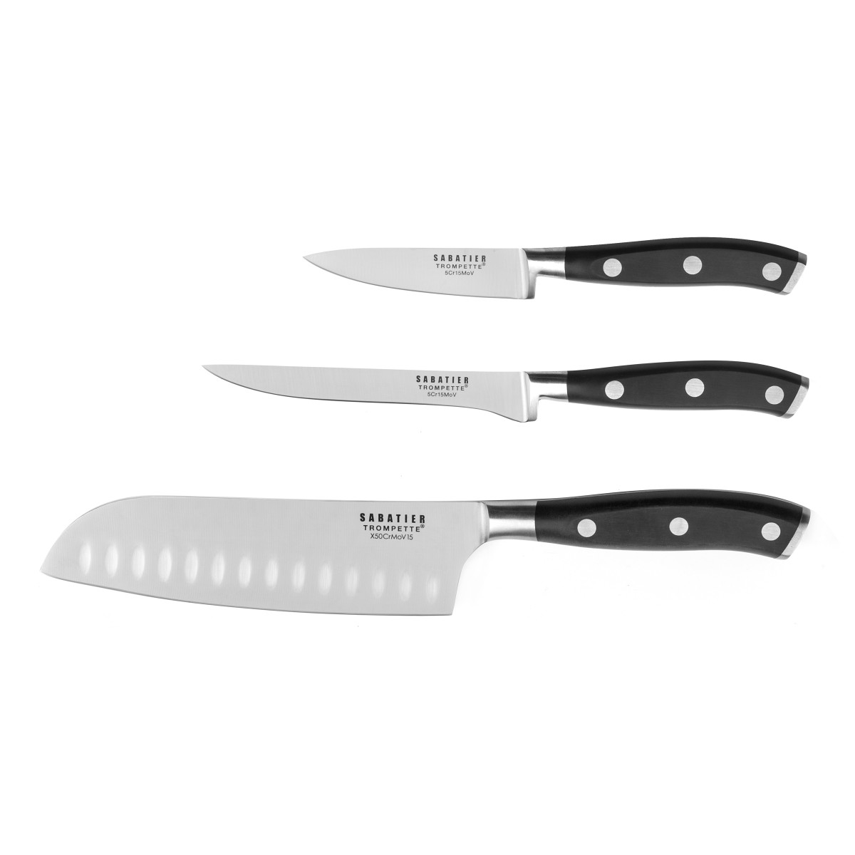 Set 3 couteaux de cuisine - VULCANO noir, SABATIER TROMPETTE