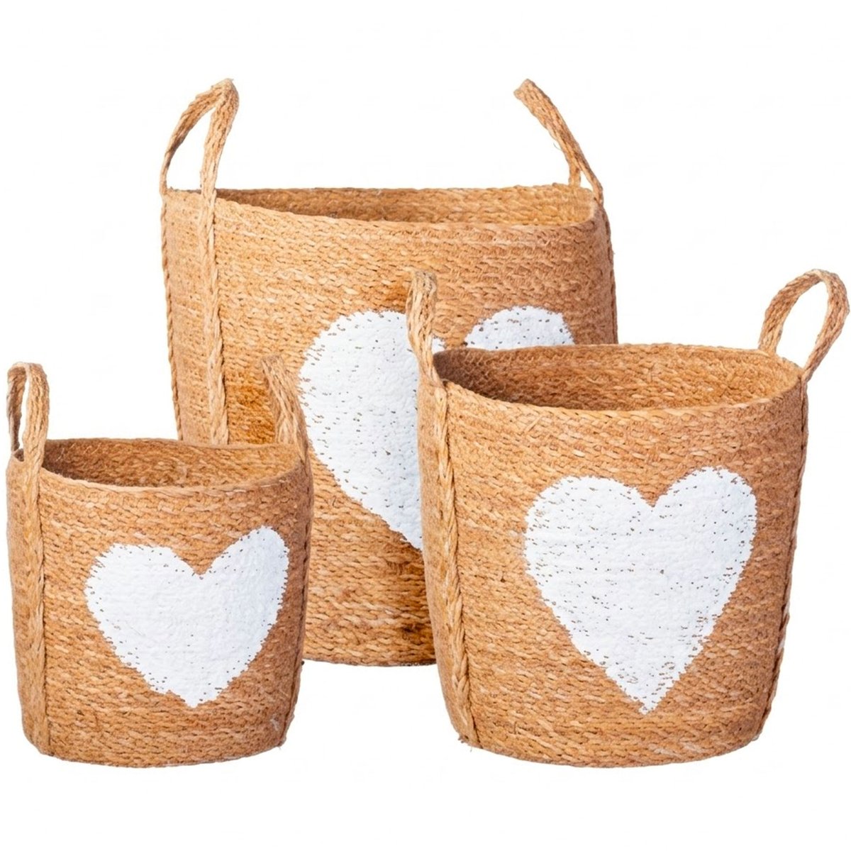 Set de 3 paniers ronds tressés coeurs 37x35x30cm bois, WADIGA