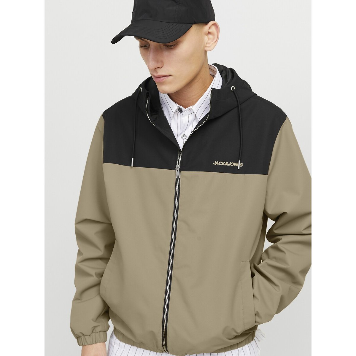 Licht jasje met kap beige/zwart, JACK & JONES