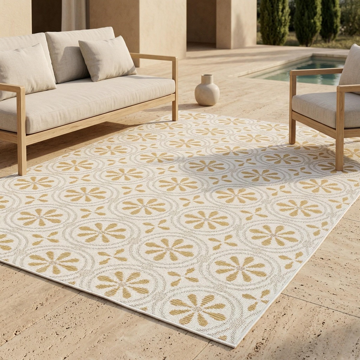 Tapis extérieur intérieur moderne et SUNSHINE TISSAGE beige, jaune, THE DECO FACTORY