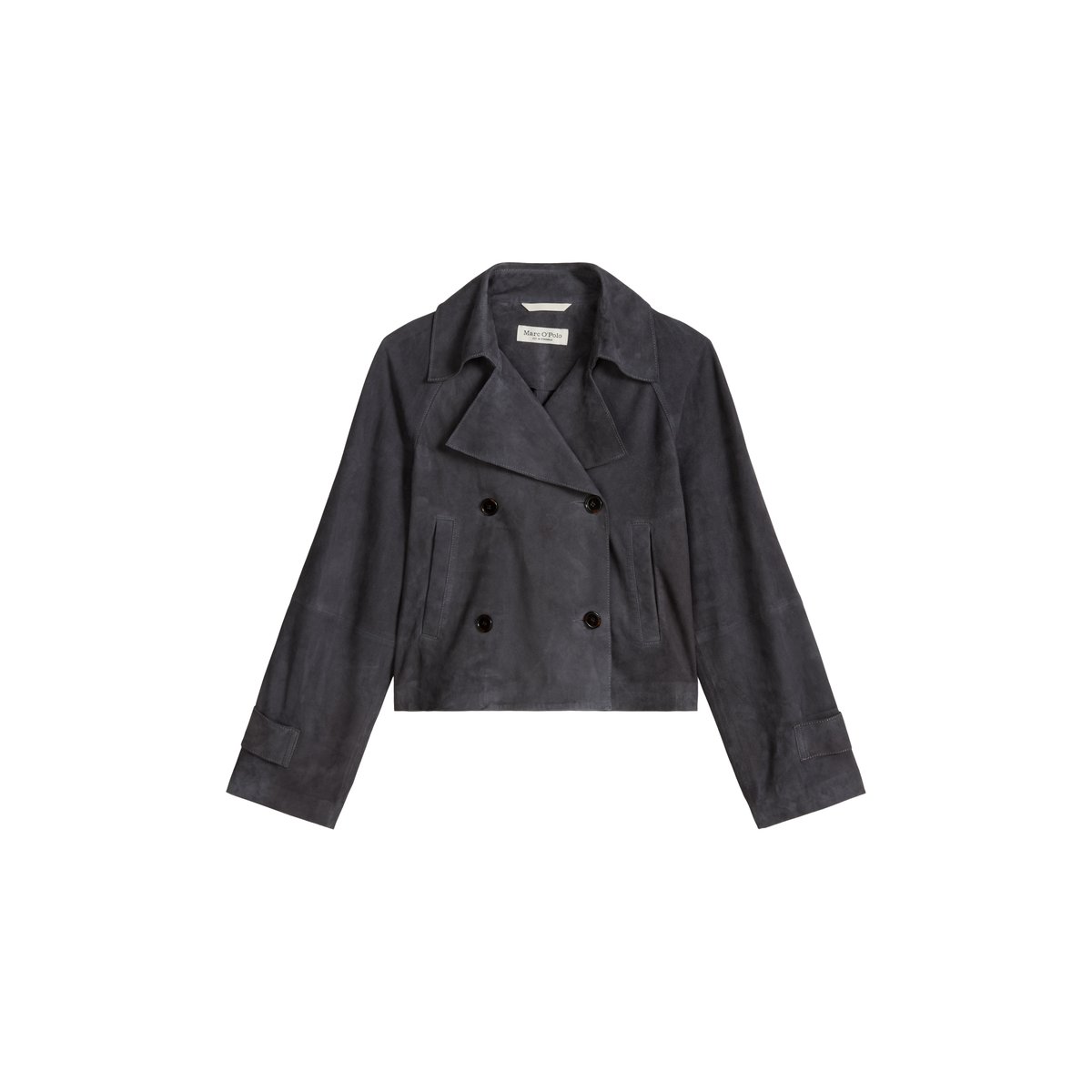 Veste en cuir velours style trench relaxed en cuir de chèvre souple gris foncé, MARC O'POLO
