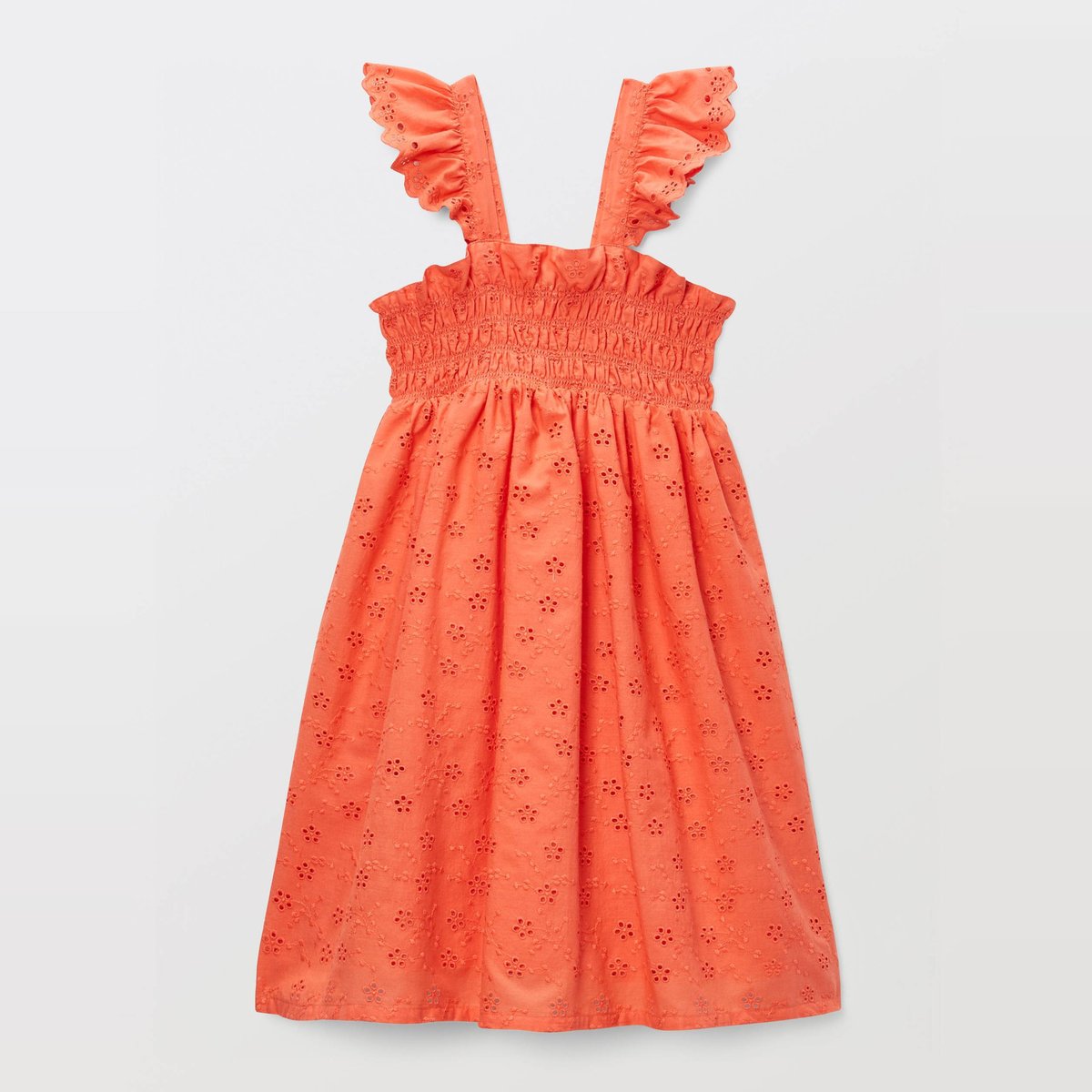 Robe à bretelles brodée en coton corail, MONOPRIX