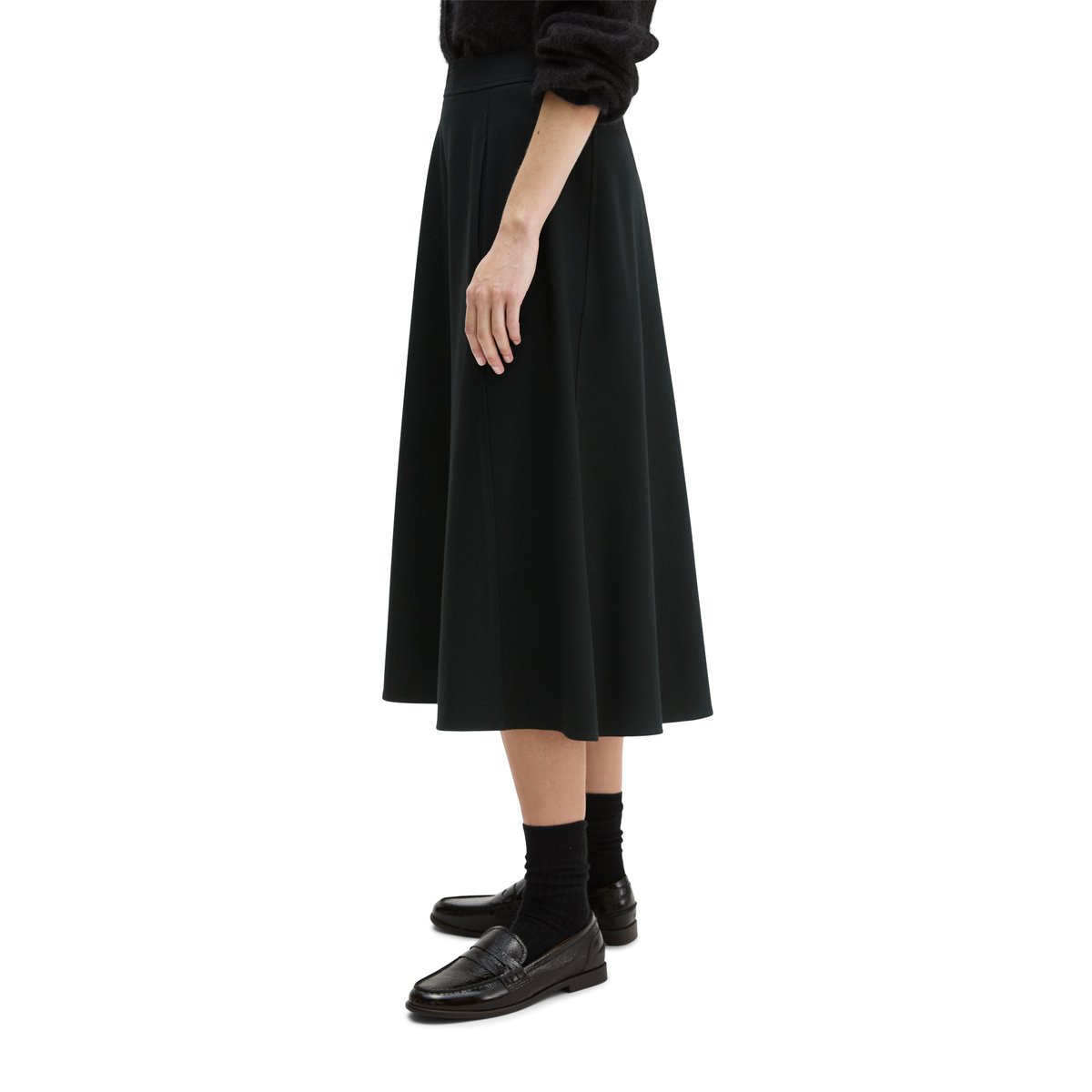 Jupe en flanelle évasée en mélange de polyester et de viscose recyclés noir, MARC O'POLO