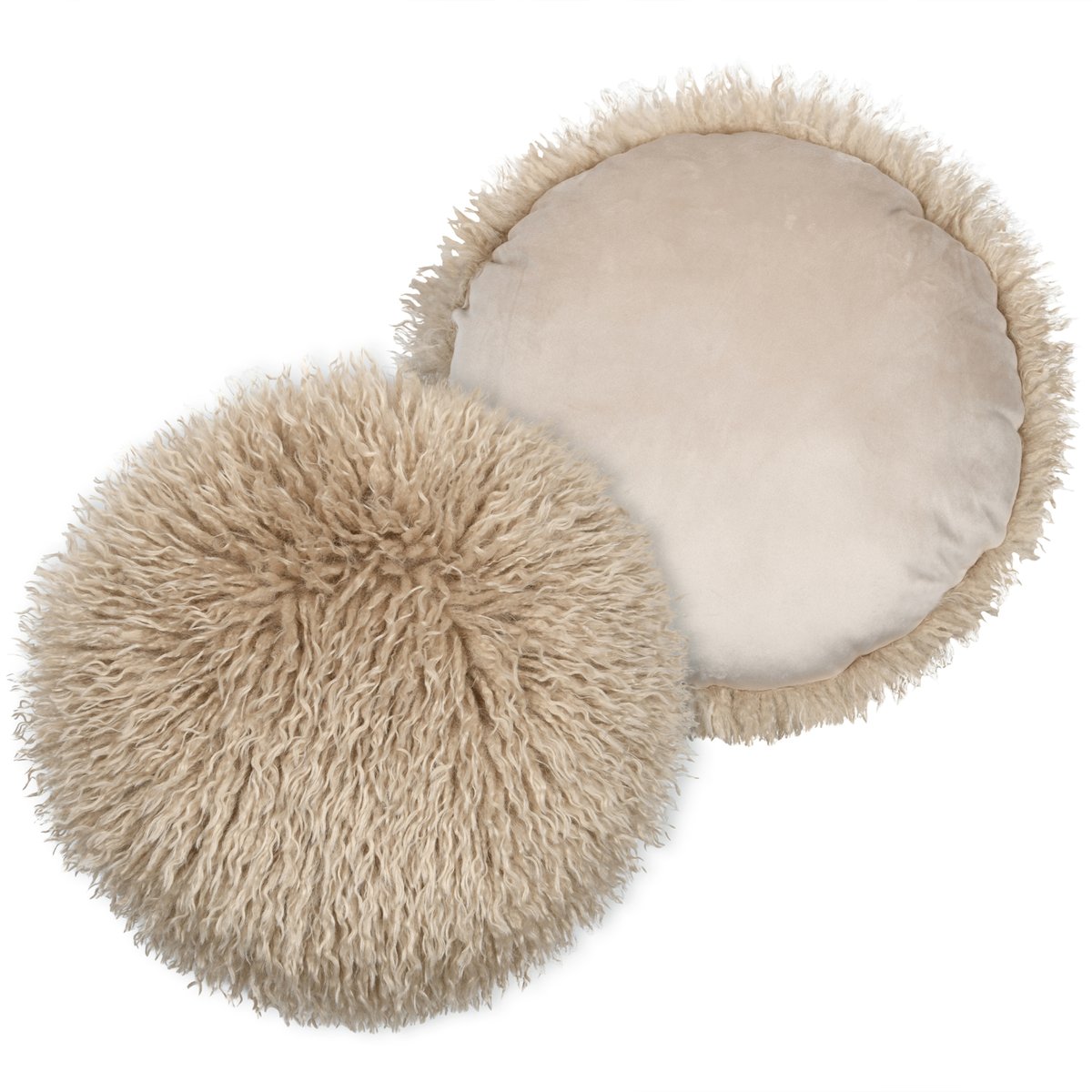 Coussin rond imitation fourrure longue beige, LOVELY CASA