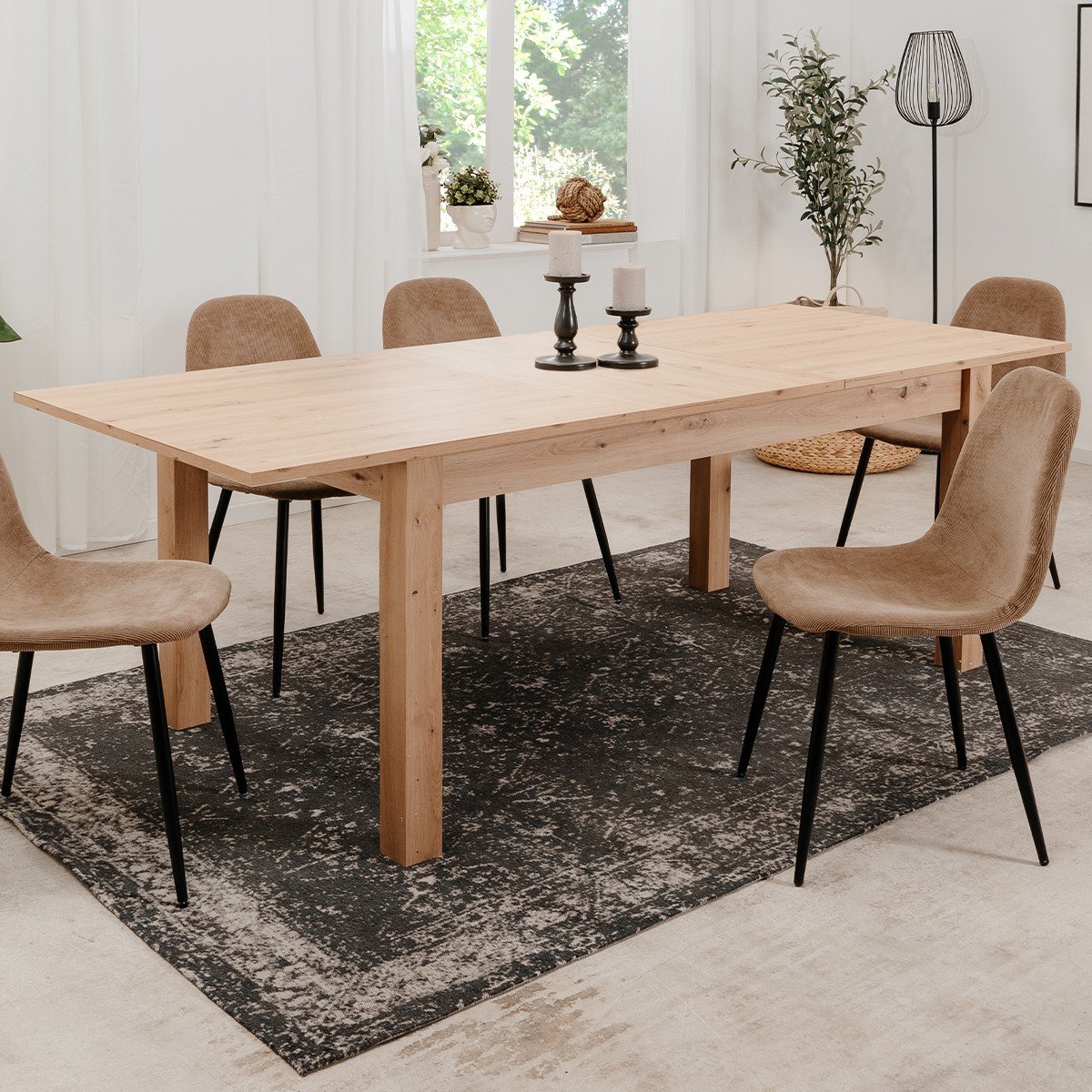 Table à Manger Extensible Rectangulaire L160/215 cm - BERGEN chêne artisan, CALICOSY