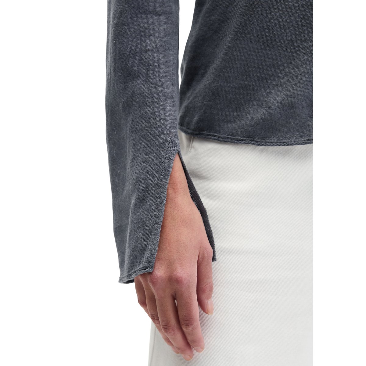 Pull en lin regular avec encolure ronde gris foncé, MARC O'POLO