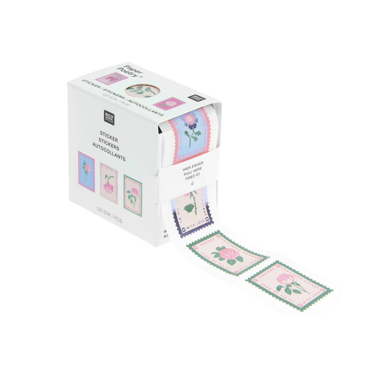 Mini autocollants La Vie en Rose Timbres-poste 120 pcs couleur unique, RICO DESIGN