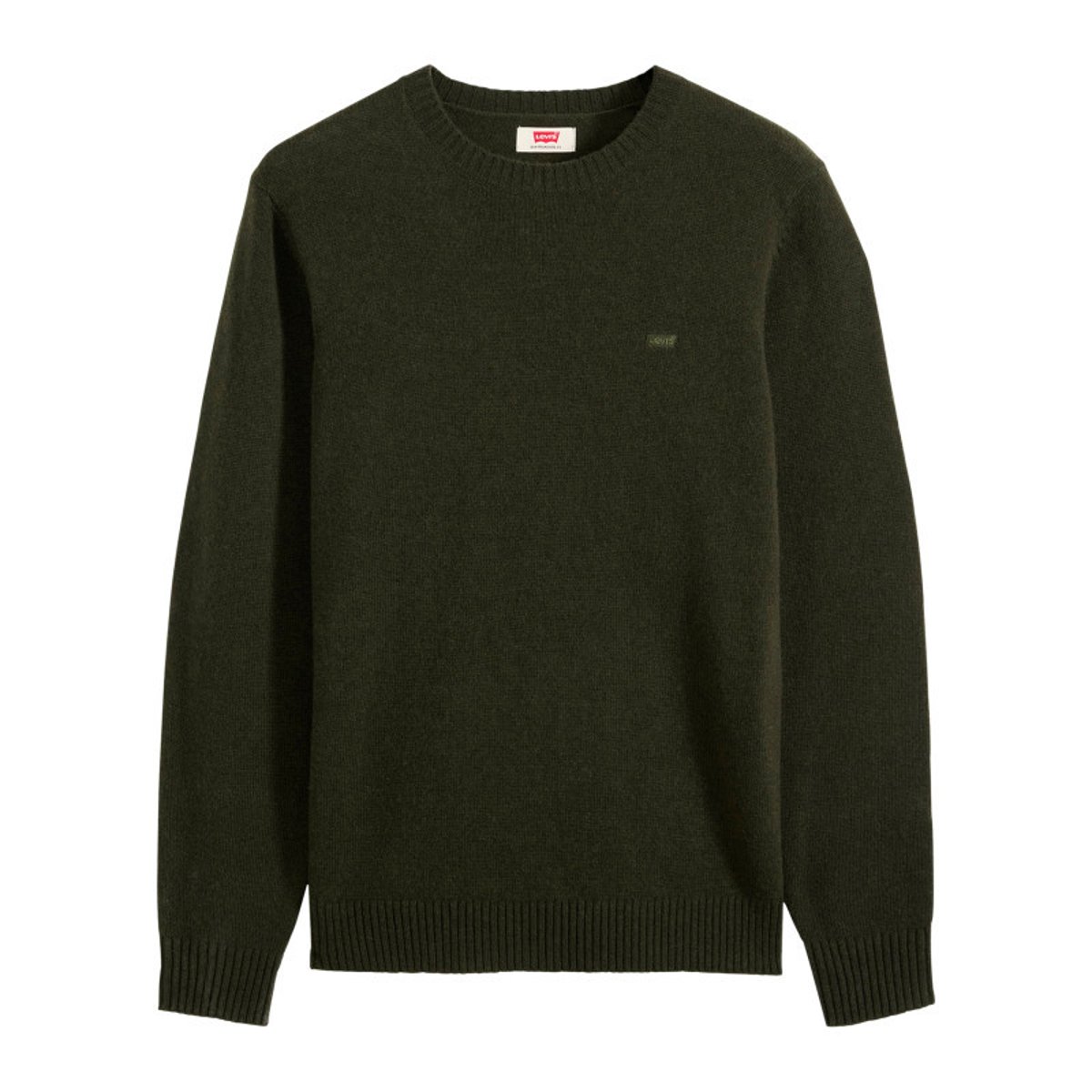 Pull en laine mélangée kaki à coupe ajustée pourvu d'un col rond vert, LEVI'S