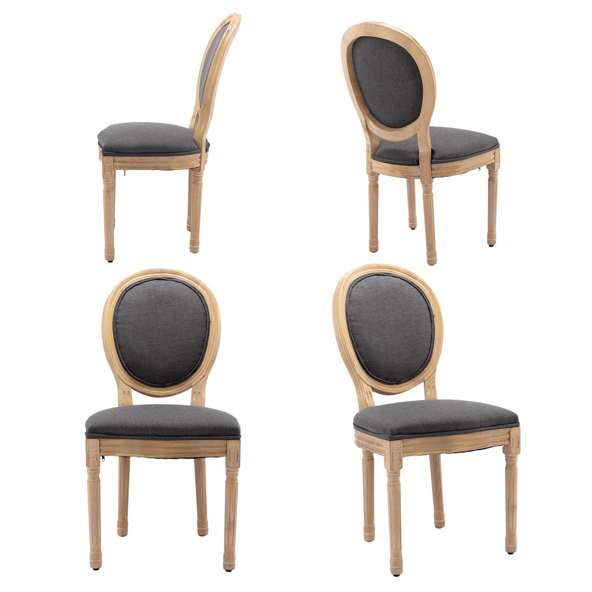 Lot de 4 chaises style classique à dossier ovale, KOAFAB gris foncé, MEUBLES COSY