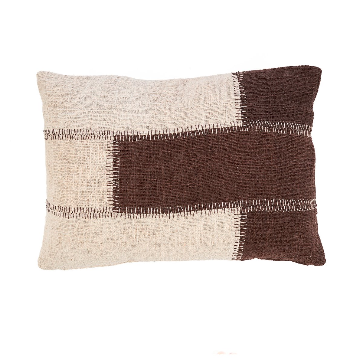 Housse de coussin en coton COCOA PATCHWORK brun naturel, BAZAR BIZAR