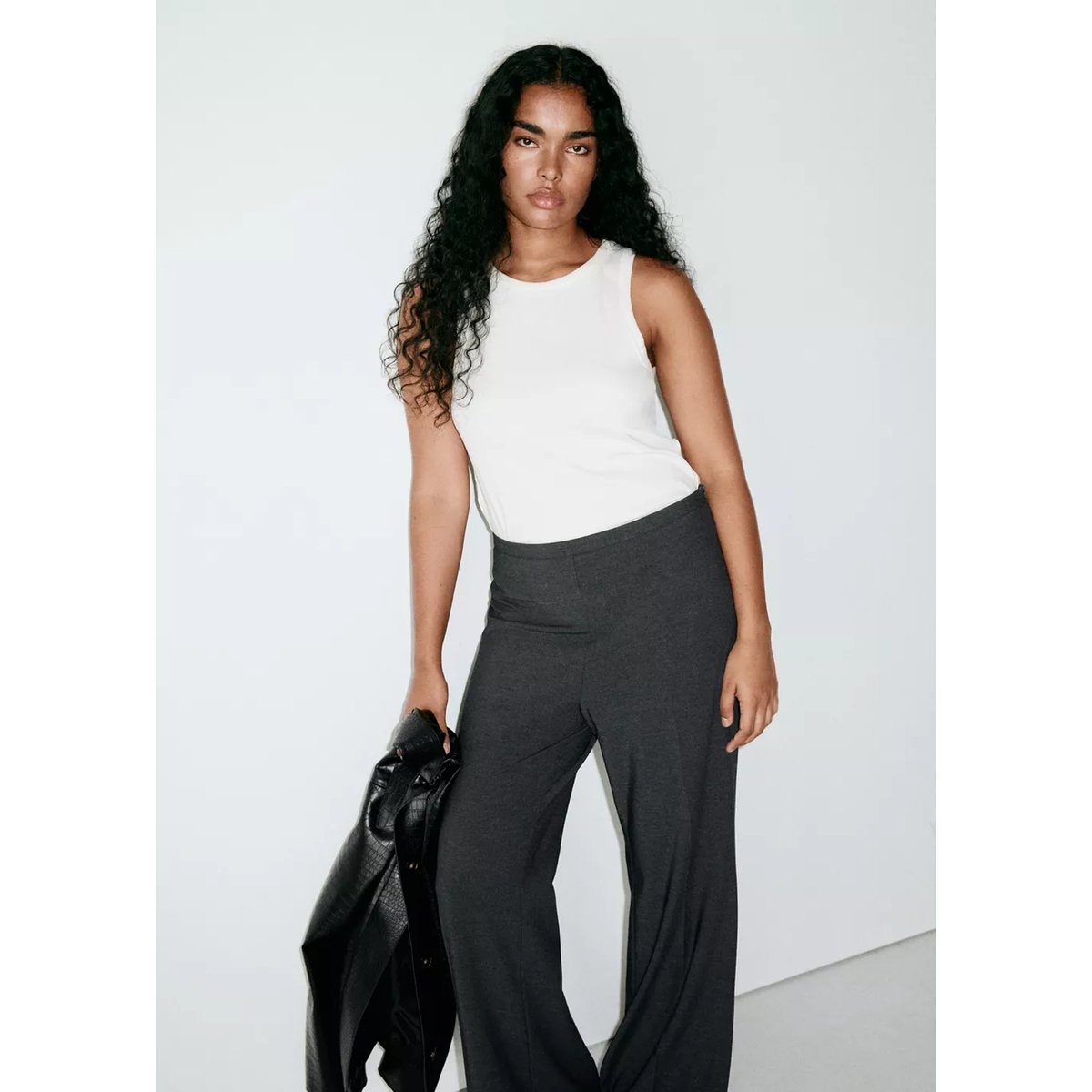 Pantalon flare à rayures avec pli marqué gris, MANGO