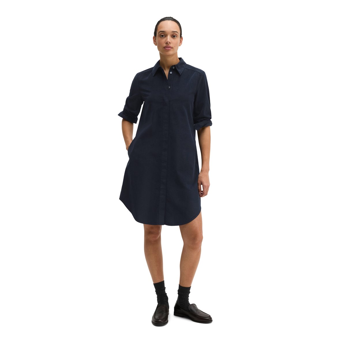 Robe chemisier large en qualité velours côtelé bleu, MARC O'POLO