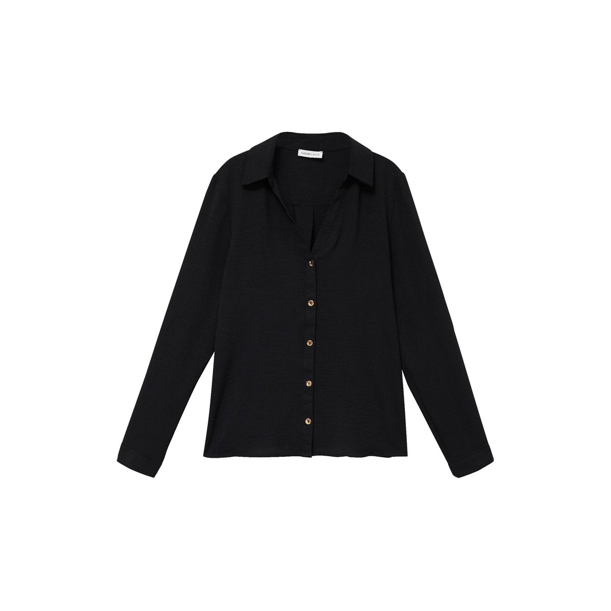 Chemise droite plissée manches longues noir, CACHE CACHE