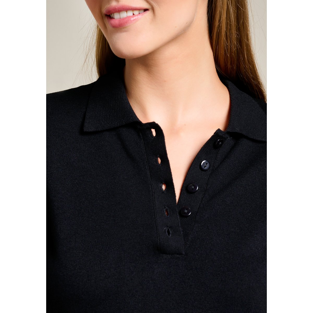 Pull col polo boutonné noir, LOLALIZA