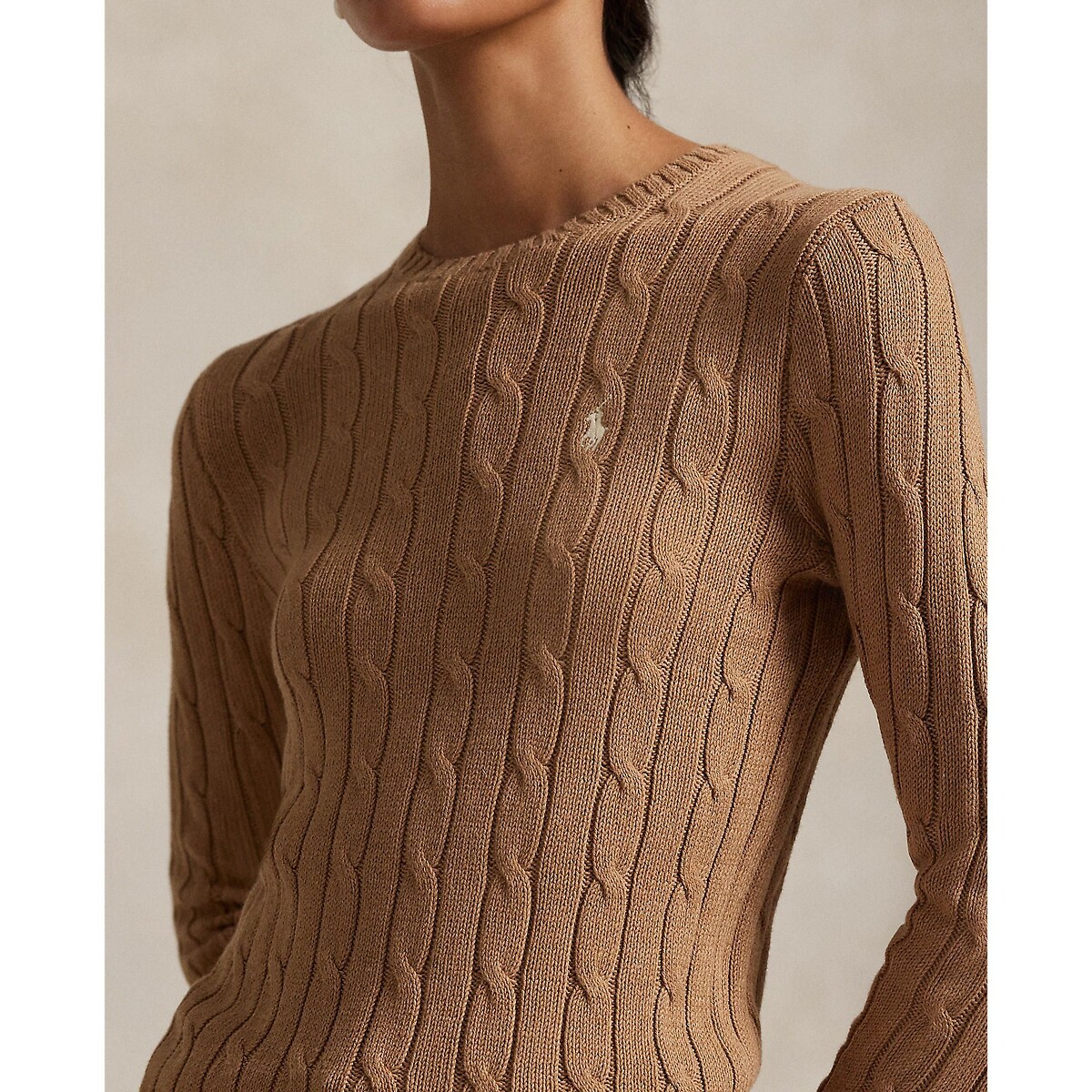 Cable Knit Long Sleeve Crew Neck Jumper camel, POLO RALPH LAUREN