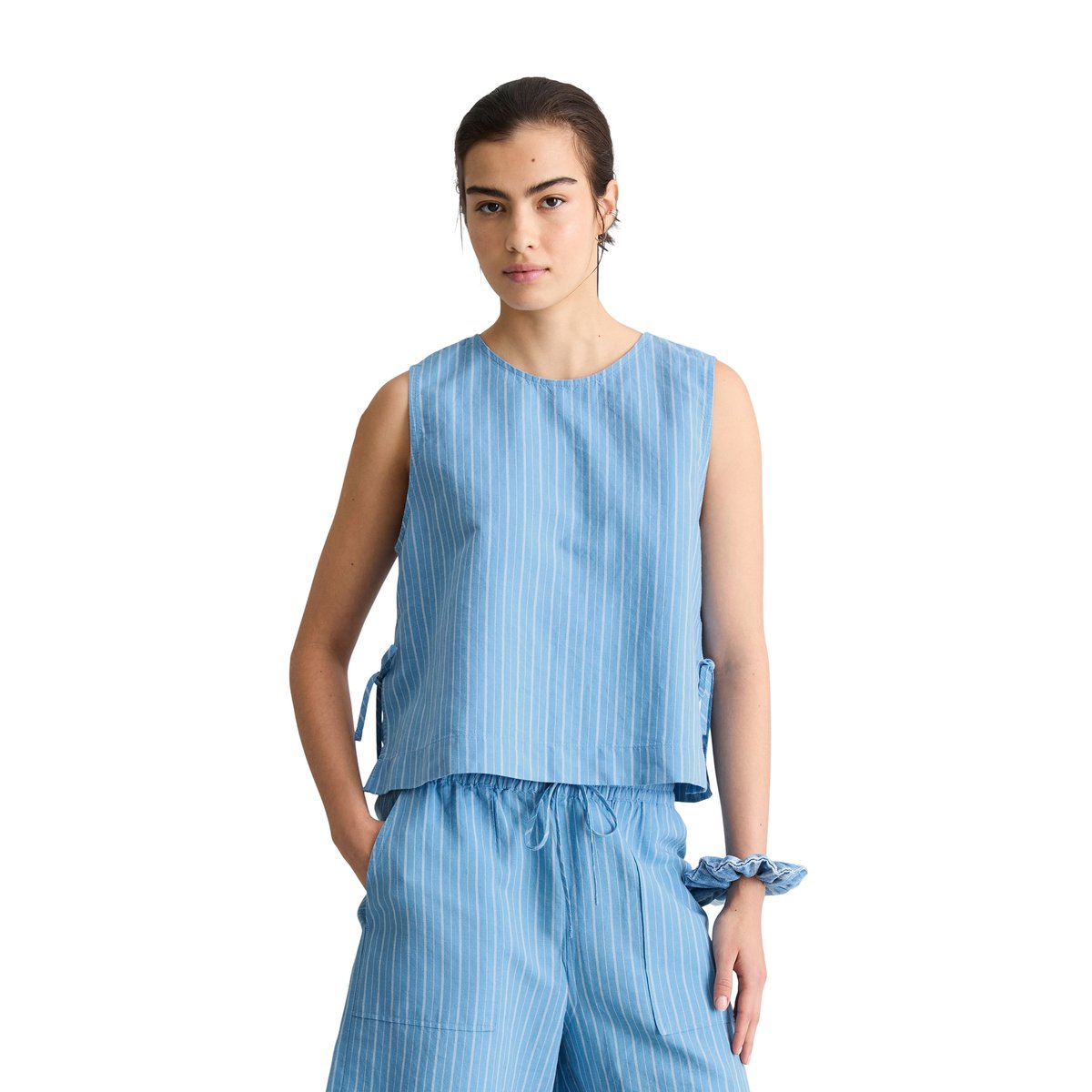Top rayé boxy en mélange de lin et de coton bleu, MARC O’POLO DENIM
