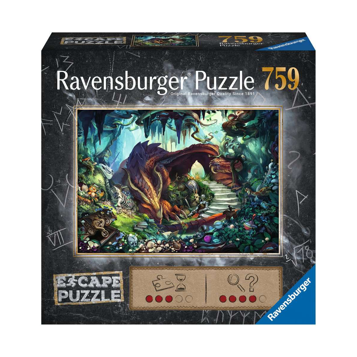 759 pcs Escape puzzle - dans la grotte du dragon couleur unique, RAVENSBURGER