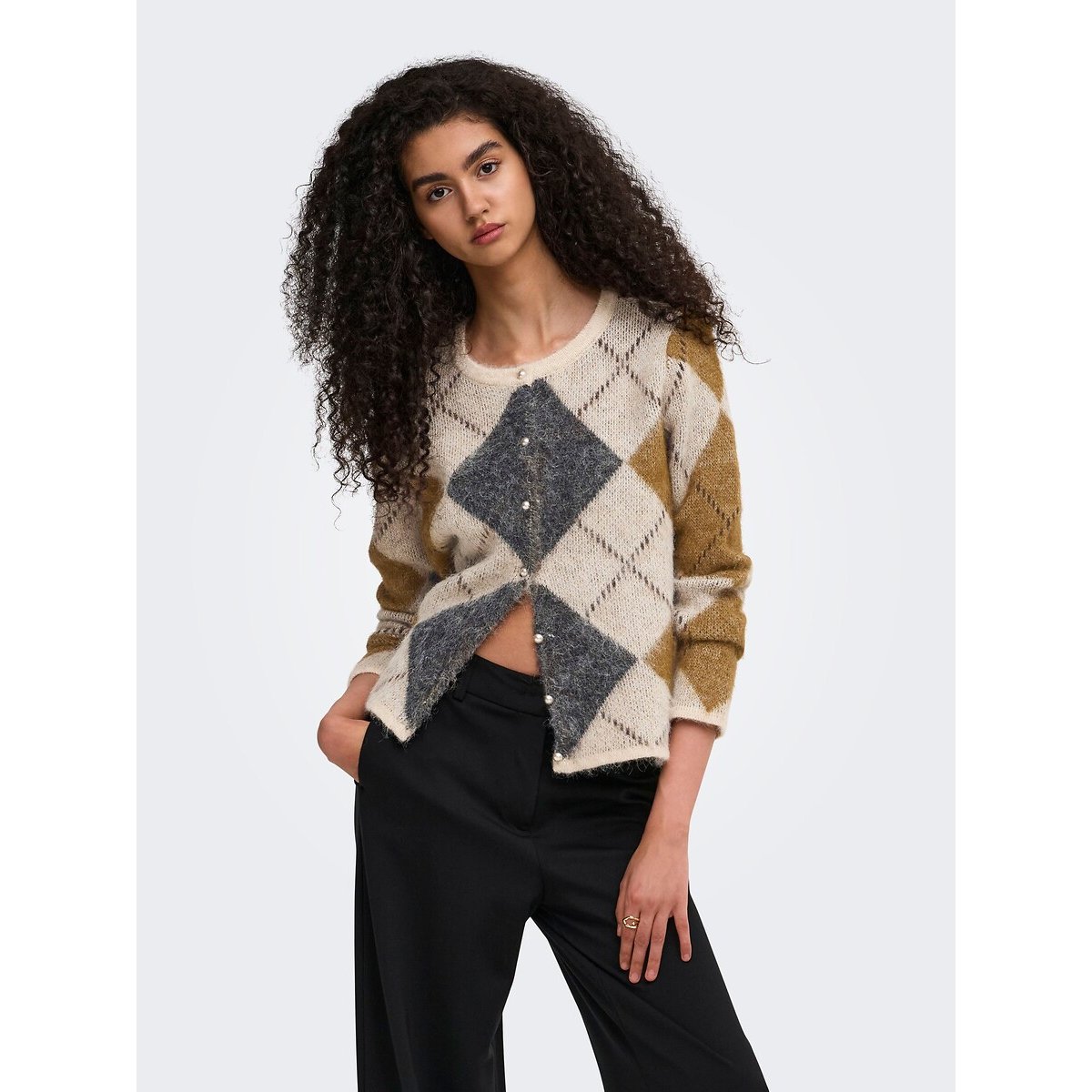 Cárdigan de manga larga con estampado jacquard estampado beige, ONLY