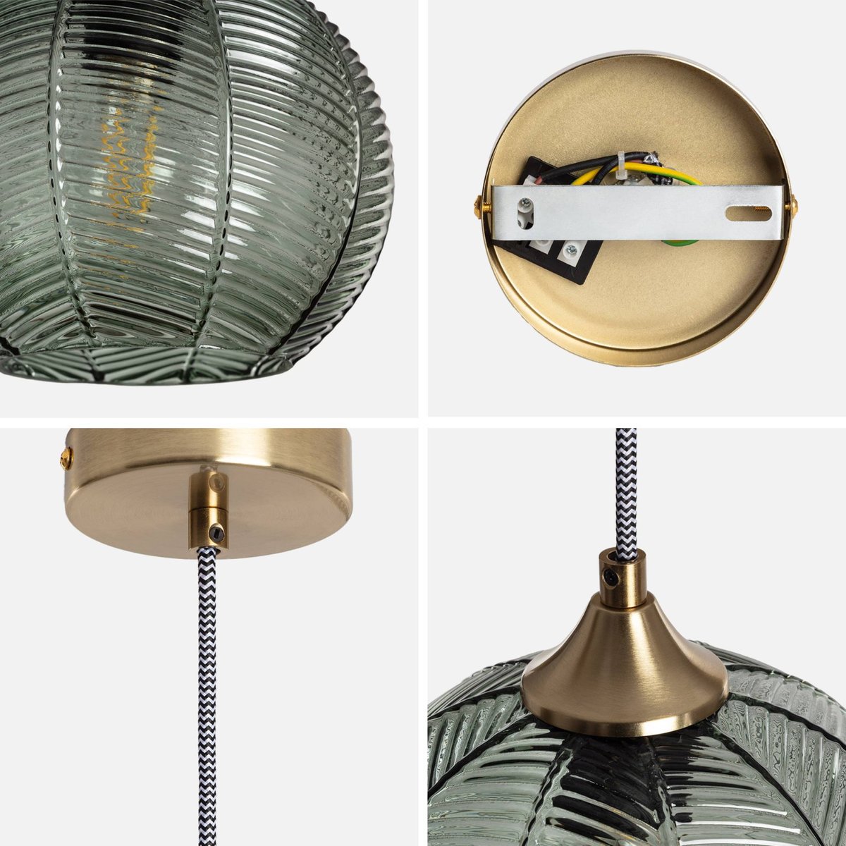 Suspension intérieur métal et verre Ø20cm ROMANE vert, SWEEEK