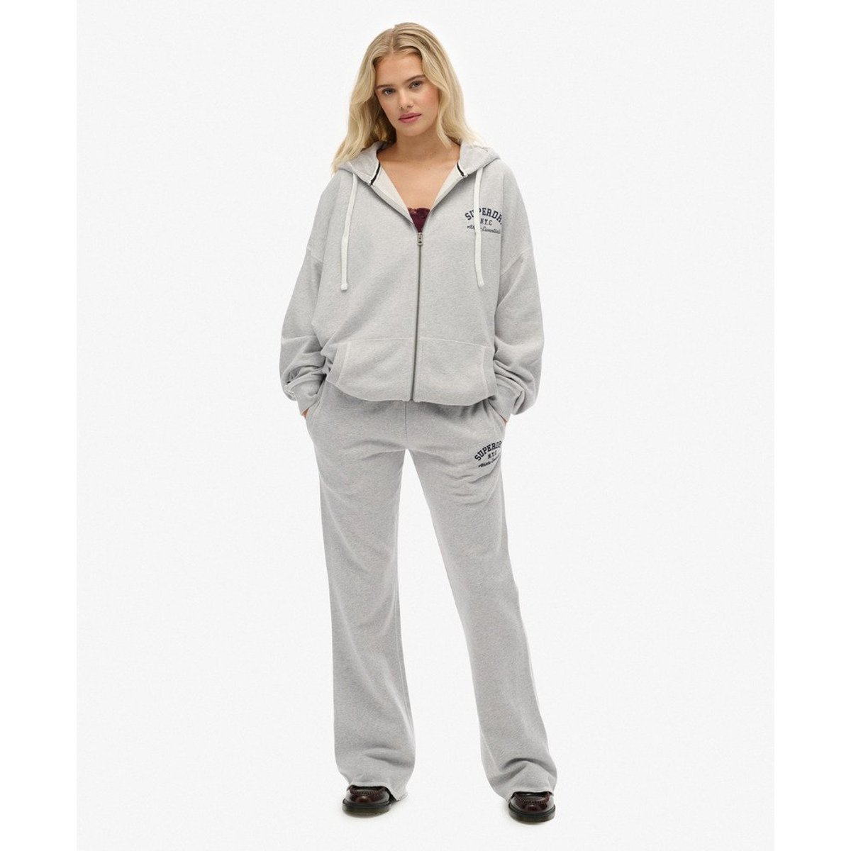 Sweat à capuche zippé oversize Athletic Essentials gris glacier chiné, SUPERDRY