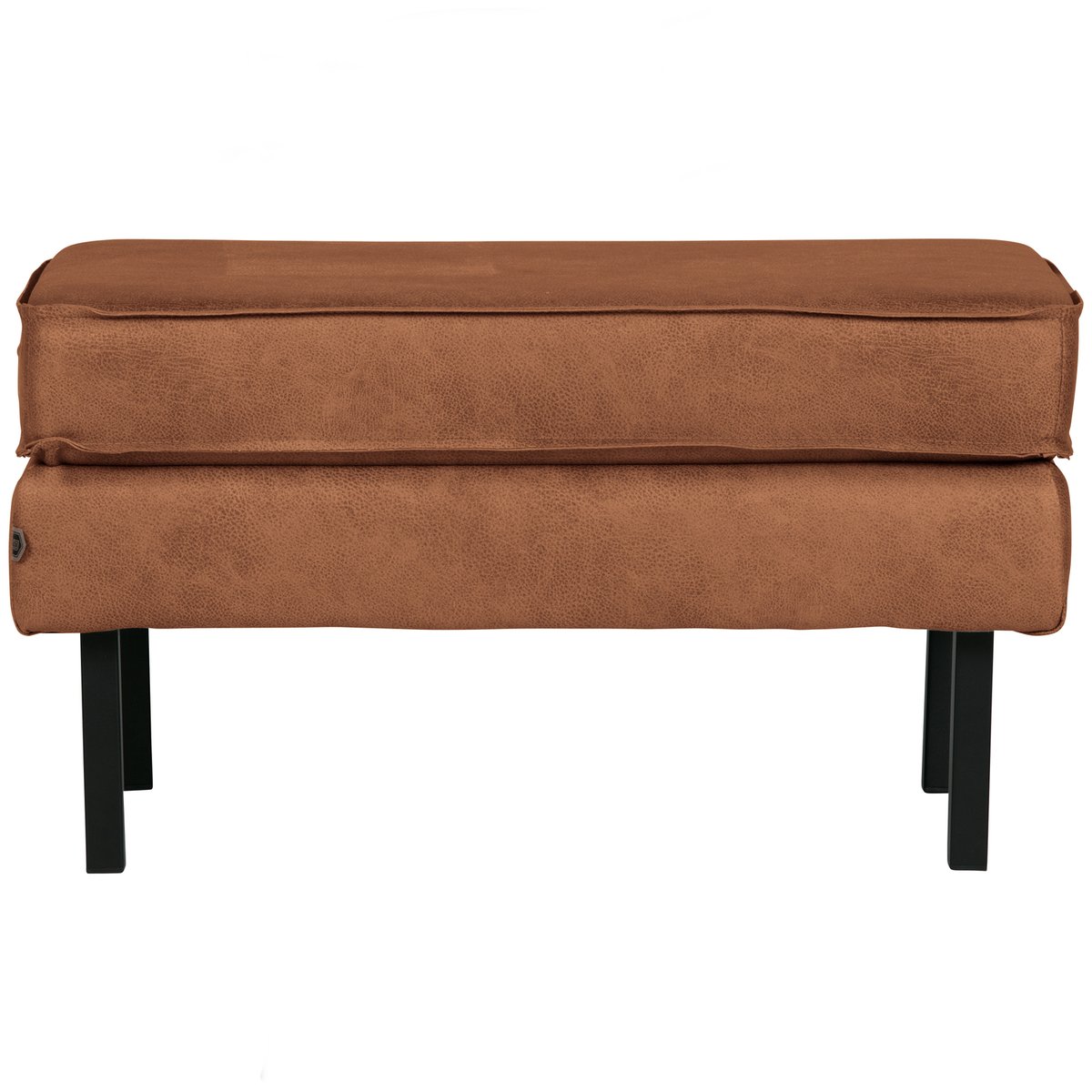 Pouf cuir recyclé et repose-pieds en fer RODEO cognac, WOOOD