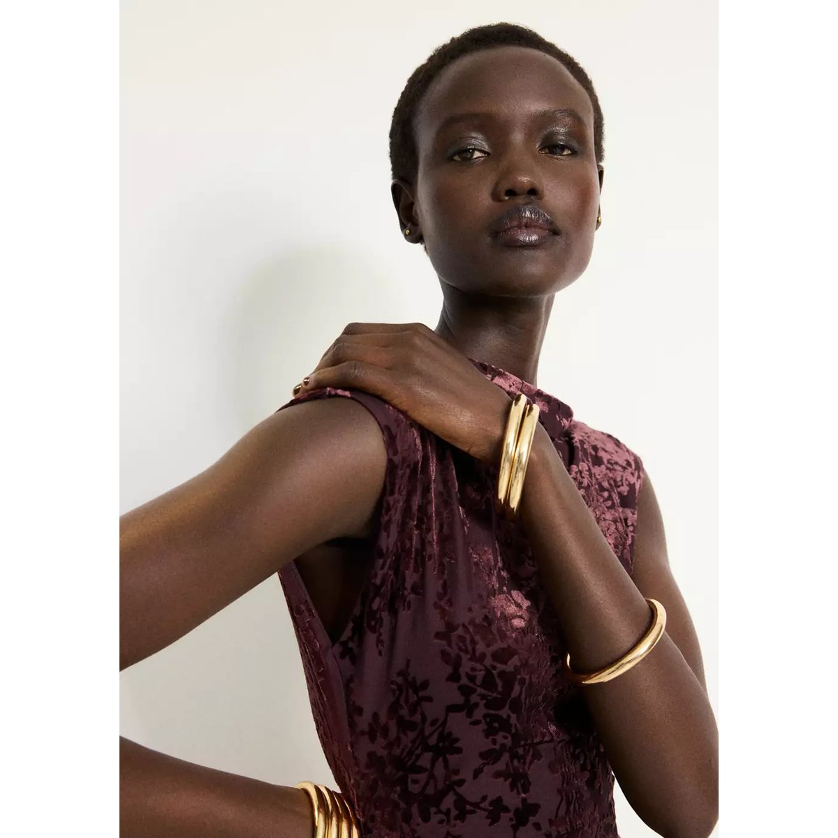 Robe drapée dévoré grenat, MANGO