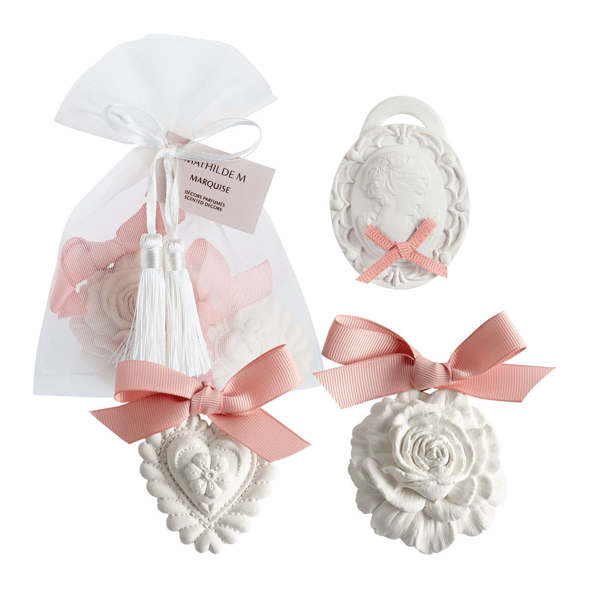 Pochon de 3 décors parfumés - MARQUISE blanc, MATHILDE M
