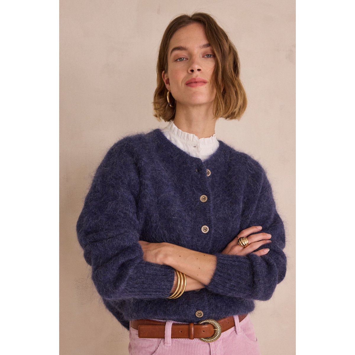 Gilet cardigan en mohair LOU bleu, Maison 123