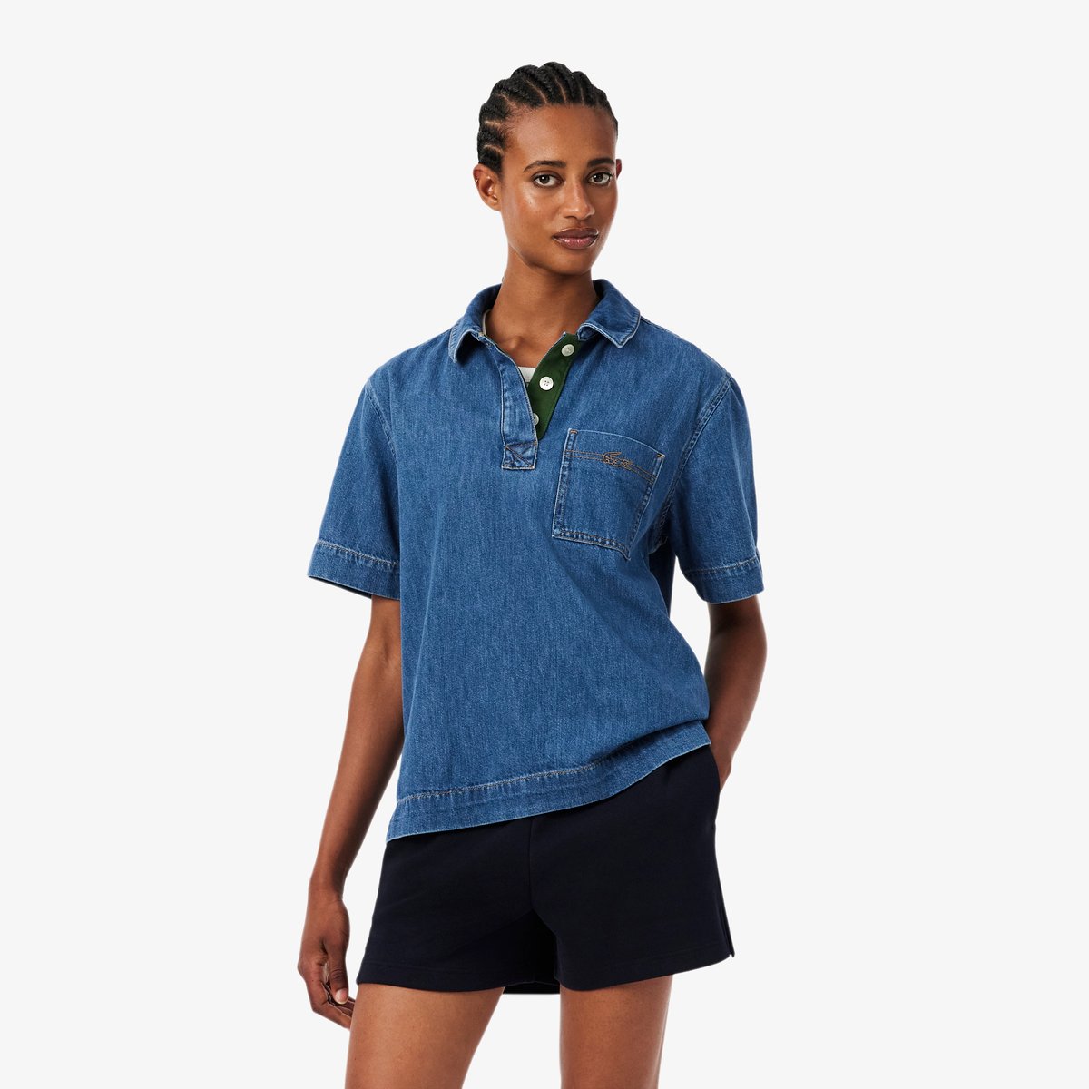 Polo oversize denim léger bleu-36l, LACOSTE